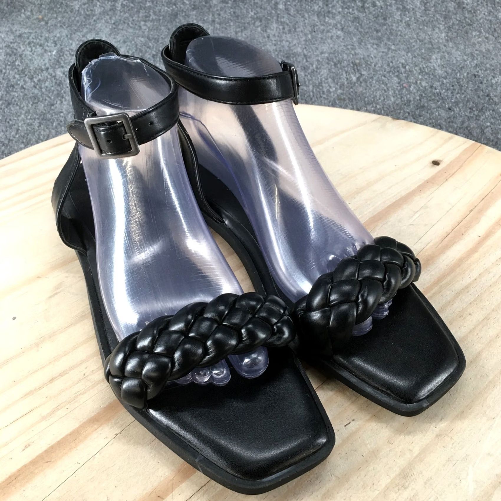 Vintage Time And Tru Sandals Womens 9 Braided Ankle Strap Flats Black Faux Leather Size US 9 / IT 39 - 3 Thumbnail