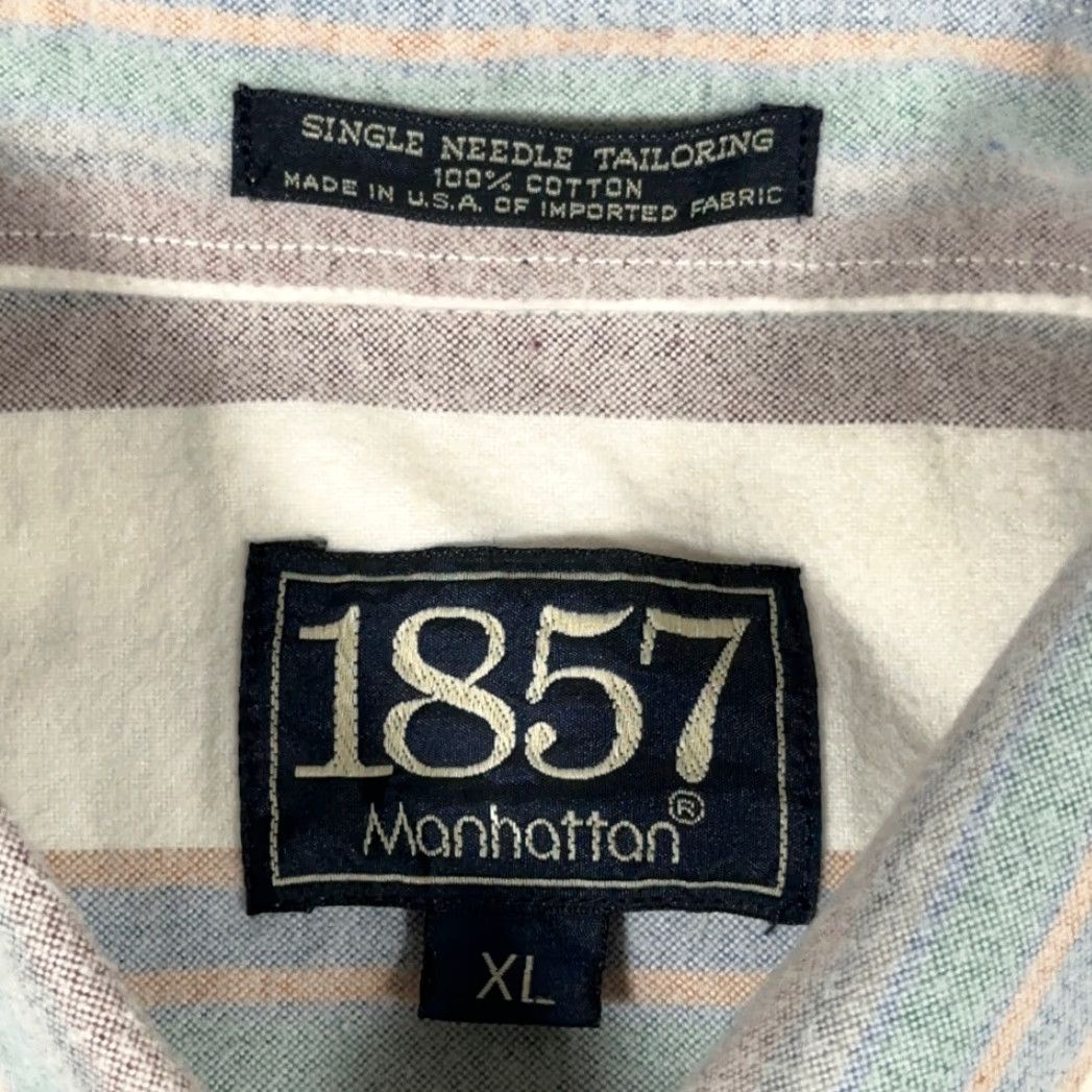 Vintage VINTAGE Manhattan Shirt Adult XL White Striped Flannel 1857 USA 90s Size US XL / EU 56 / 4 - 6 Thumbnail