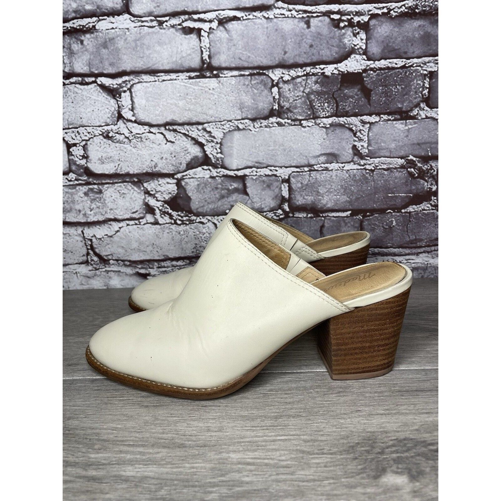 Madewell Madewell The Harper Ivory Leather Mules Stacked Heels Women Size US 8 / IT 38 - 24 Thumbnail