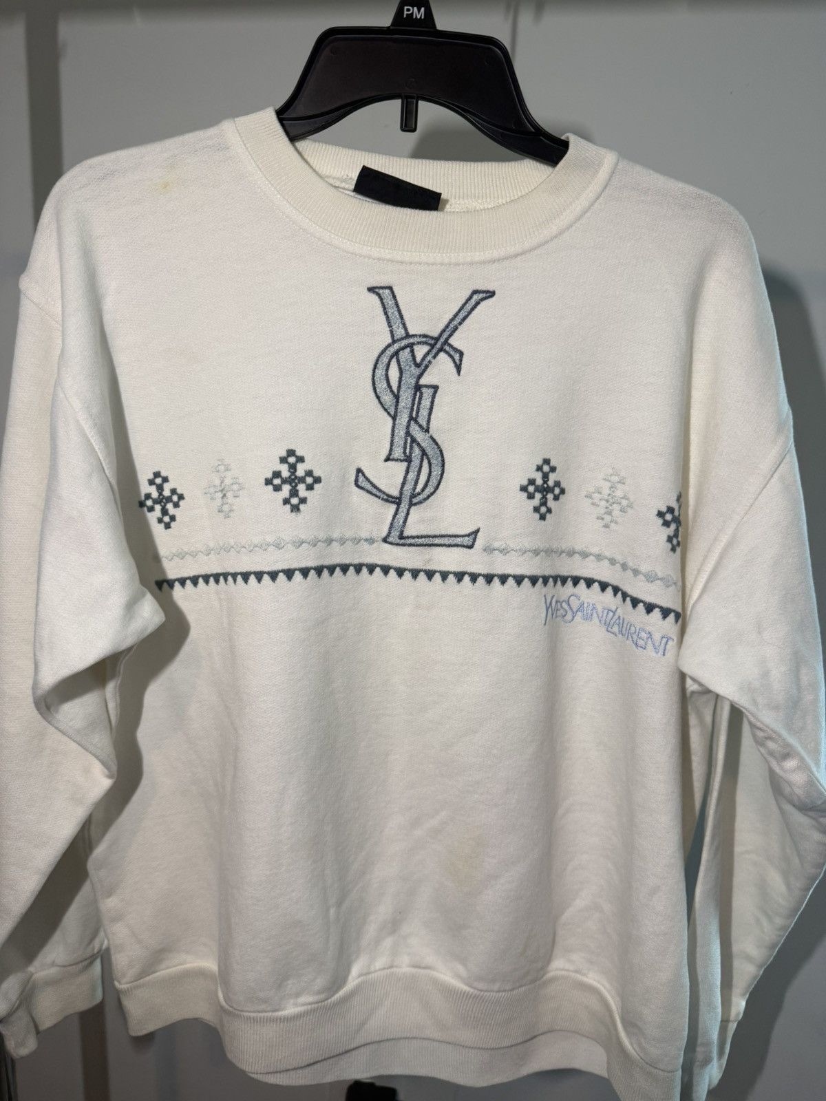 Yves Saint Laurent White YSL Sweater Size US M / EU 48-50 / 2 - 1 Thumbnail