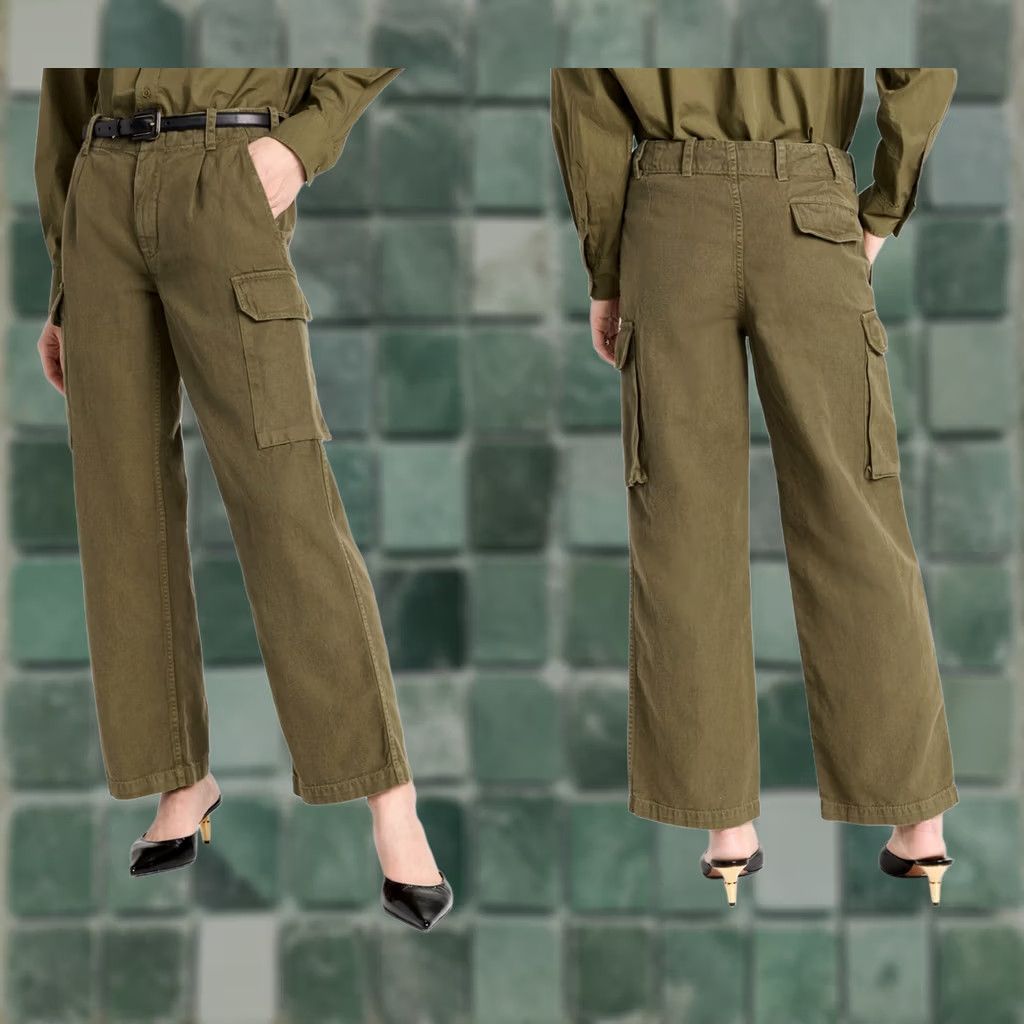 Nili Lotan NILI LOTAN Yannic Cotton Twill Cargo Pants Olive Green Women's 4 Linen Blend Straight Leg Pockets Army City Hipster Preppy USA 31" Waist Vintage No Size 27" / US 4 / IT 40 - 1 Thumbnail