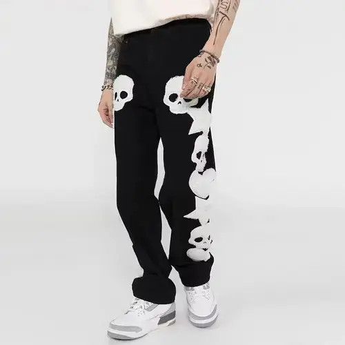 Japanese Brand × Jean Black Color Skull and Five Stars Embroidery Ripped Jeans Size US 30 / EU 46 - 1 Thumbnail