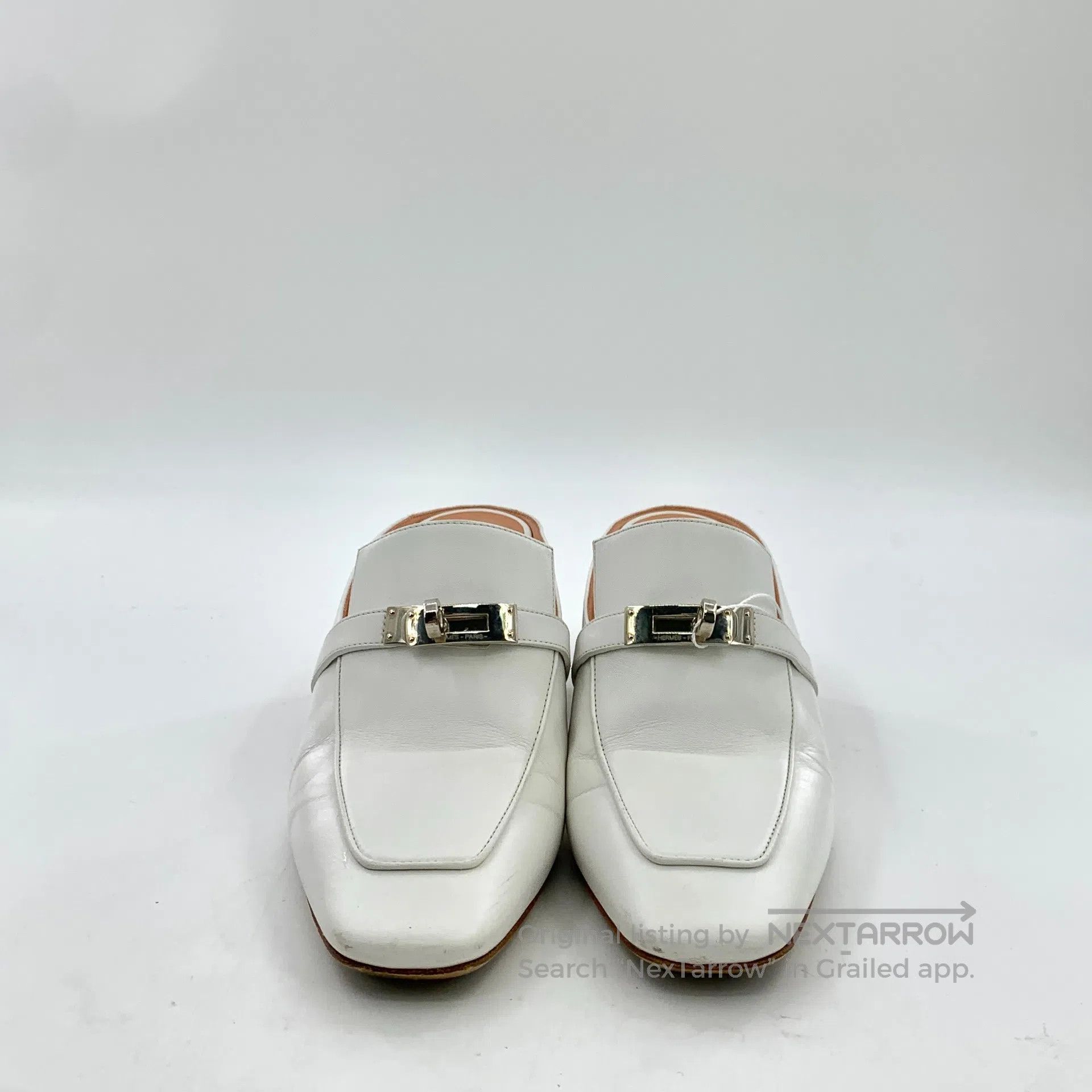 Hermes Hermes White silver buckle Mule block high-heeled shoes| Size US 8.5 / IT 38.5 - 3 Thumbnail