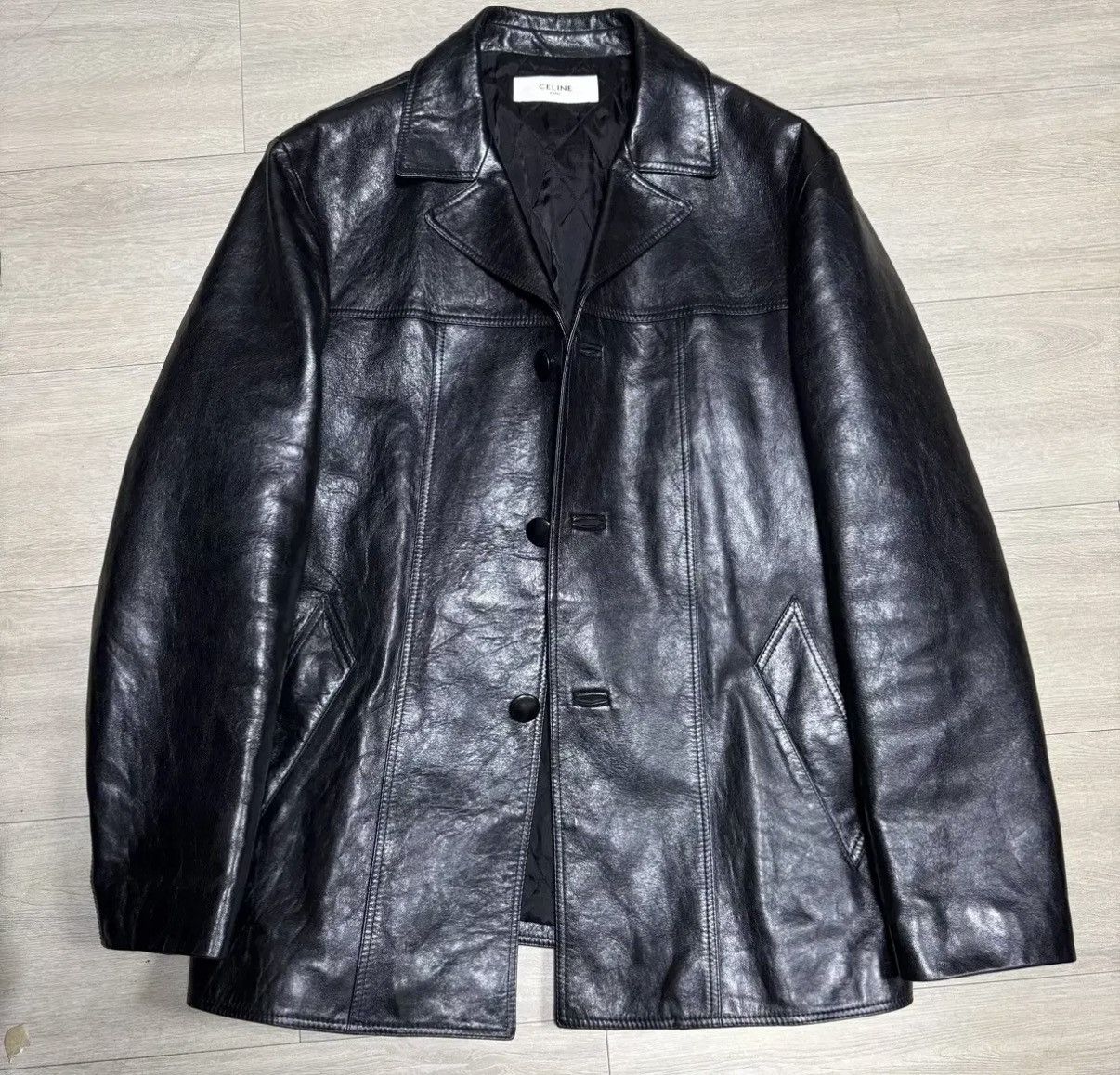 Celine Celine 24FW waxed leather car coat in a soft lambskin sz52 Size US L / EU 52-54 / 3 - 4 Thumbnail