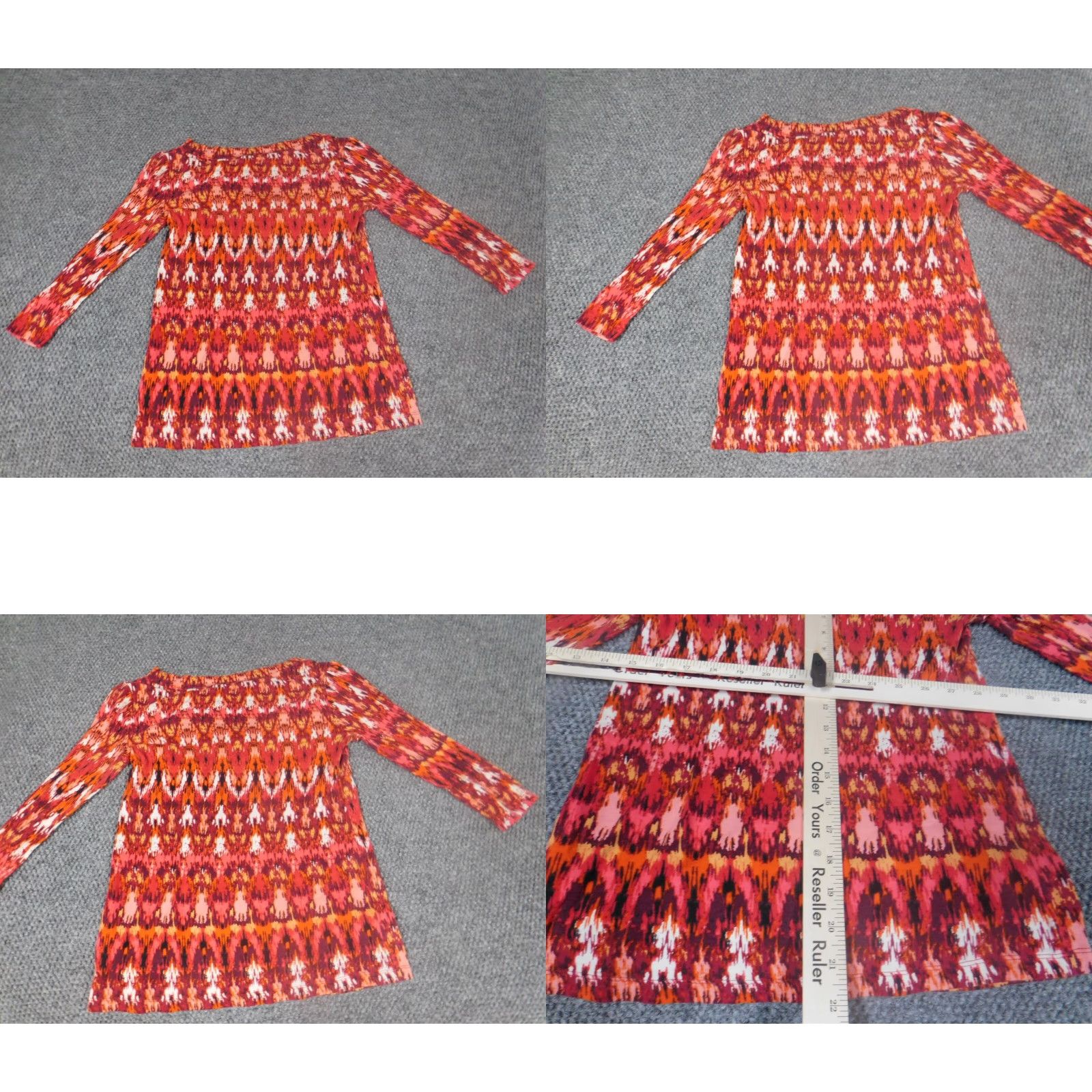 Nicole Miller Nicole Miller Blouse Womens S Red Round Neck Pullover Cotton Denim Long Sleeve Casual Stretch Regular Size S / US 4 / IT 40 - 8 Thumbnail