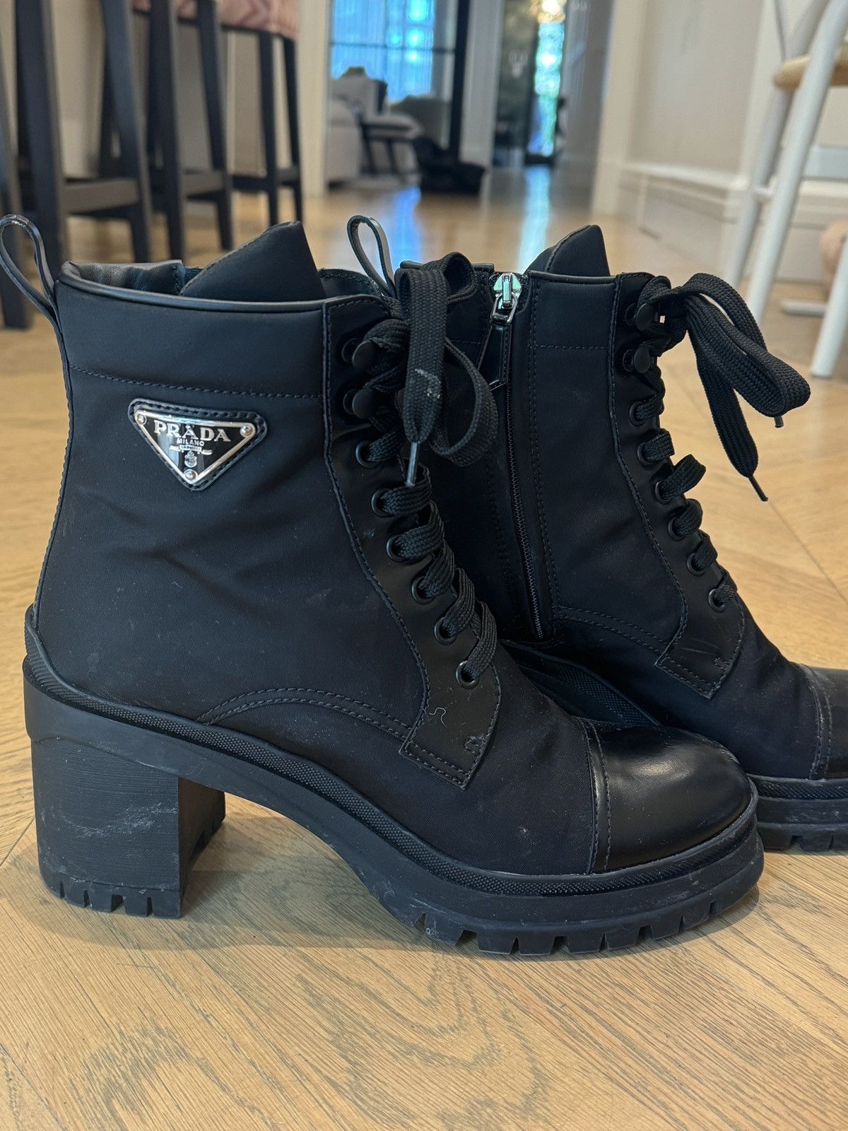 Prada Prada Re-Nylon Heeled Combat Boots – Black – Size 40 Size US 10 / IT 40 - 3 Thumbnail