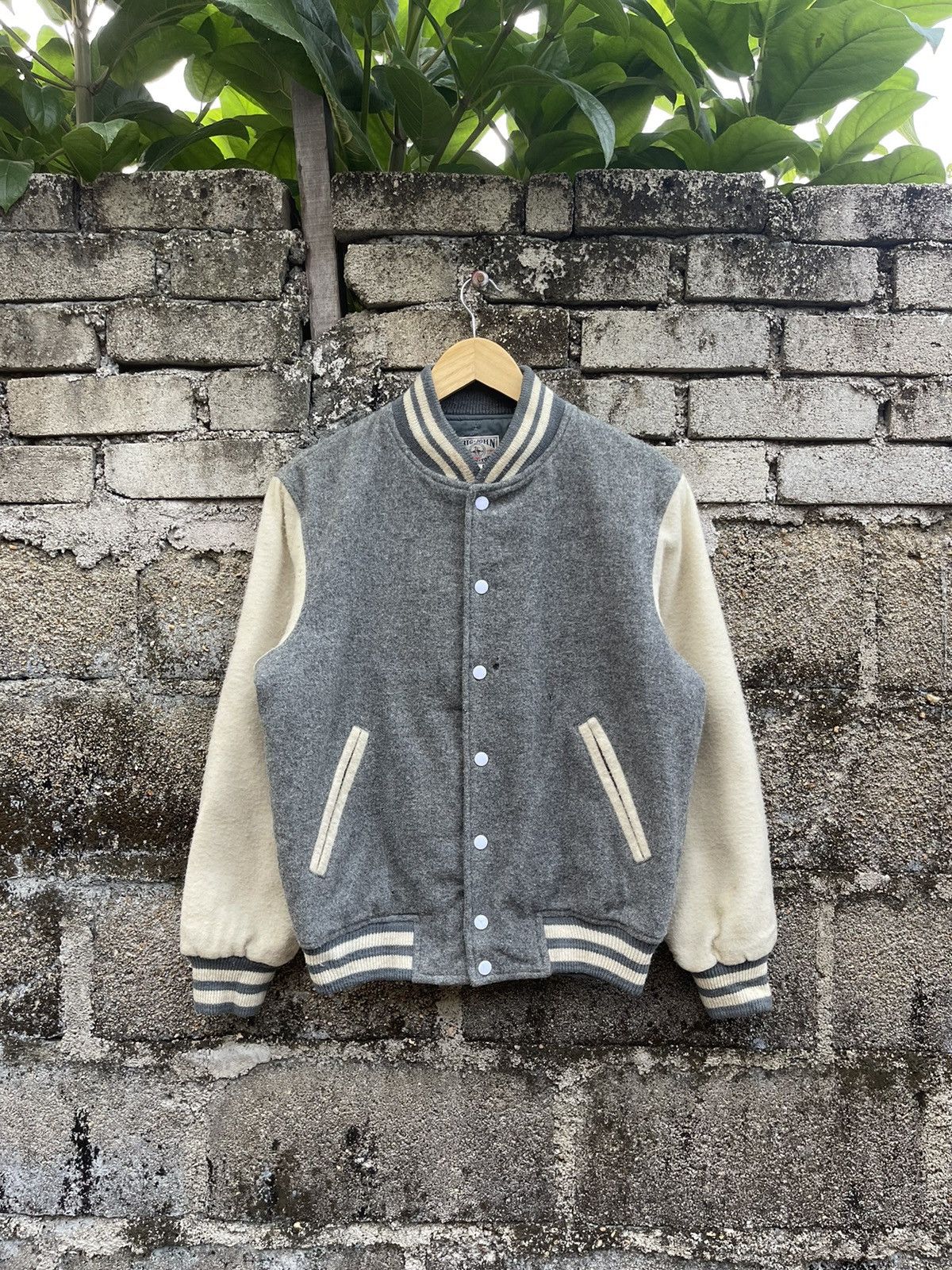 image of Vintage Big John Wool Varsity Jacket in Grey, Men's (Size Medium)