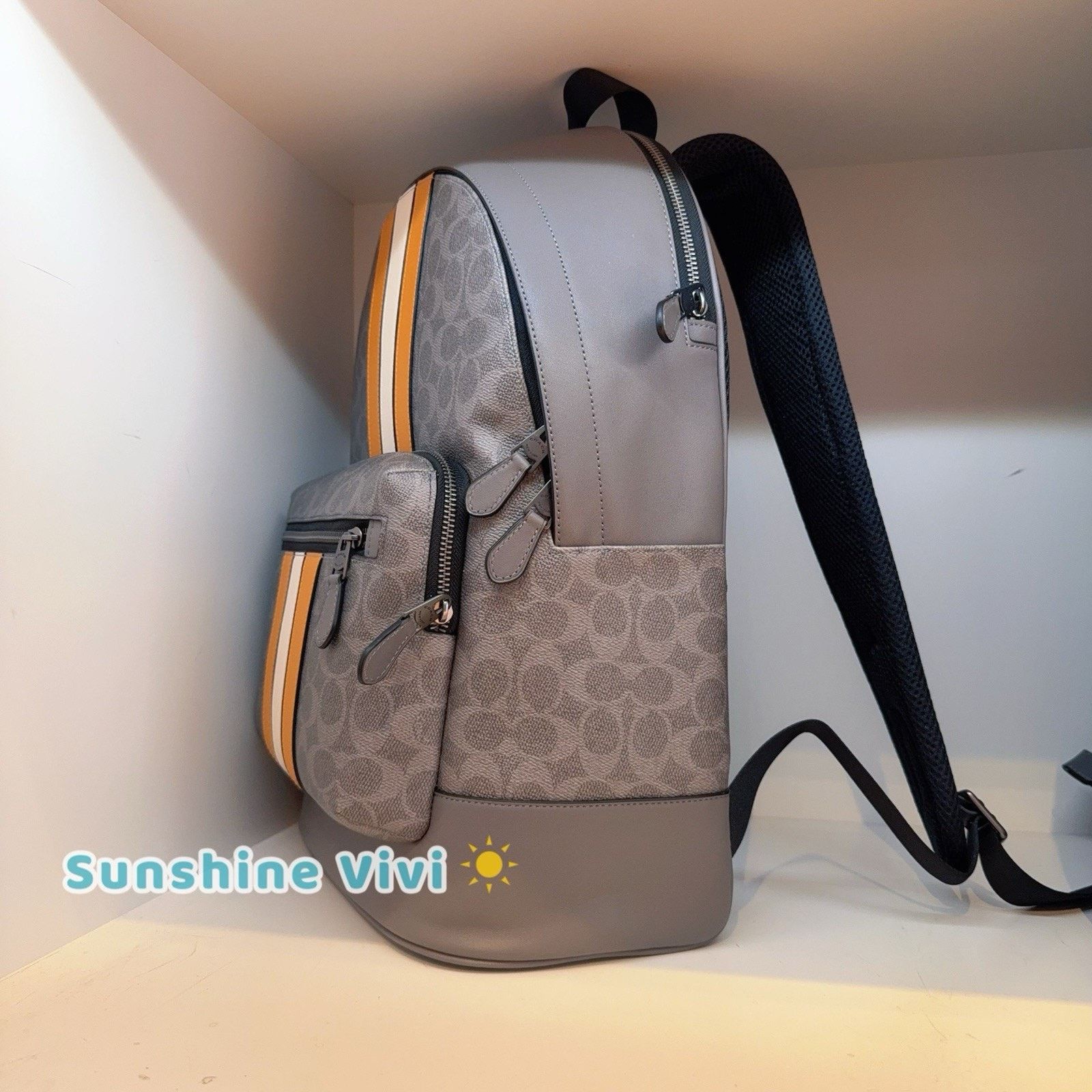 Coach NWT Coach Cv922 West Backpack Varsity Stripe Grey/Ochre Size ONE SIZE - 3 Thumbnail