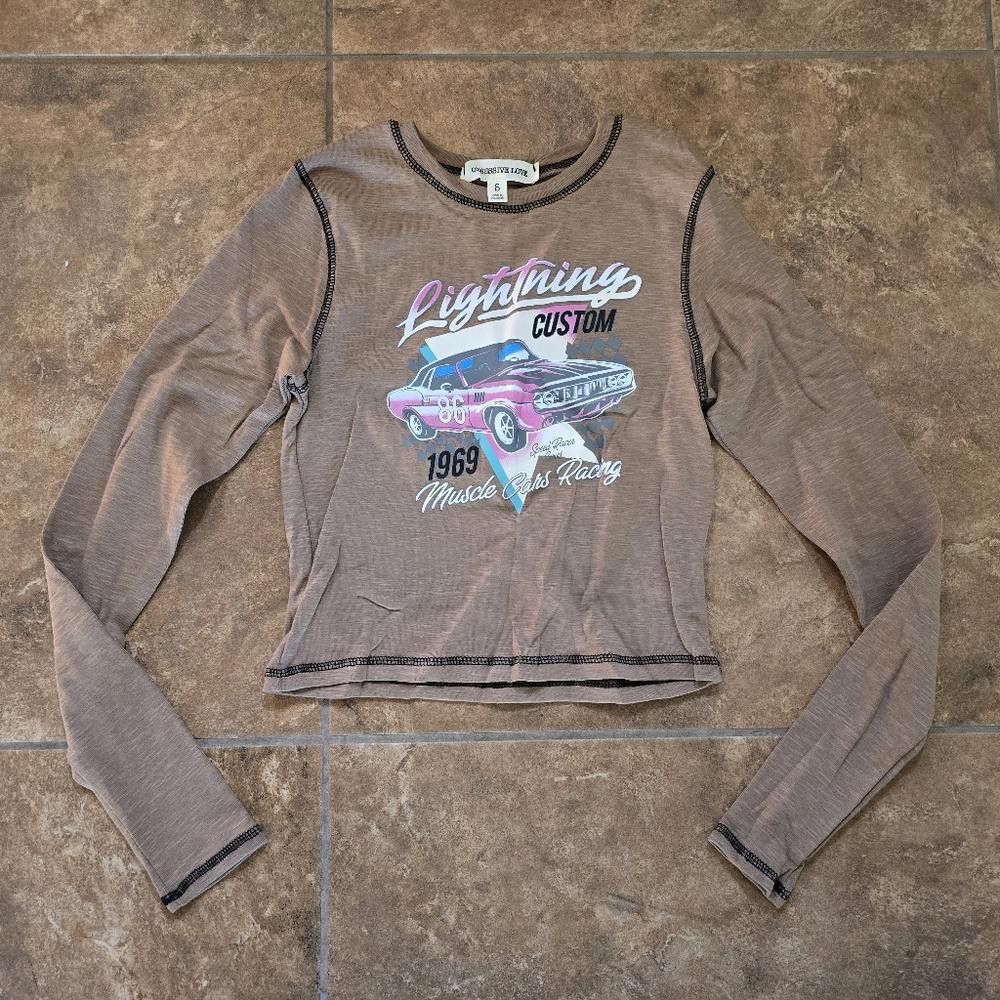 Designer Chocolate Lightning Custom Crop OL Long Sleeve Size S / US 4 / IT 40 - 1 Thumbnail