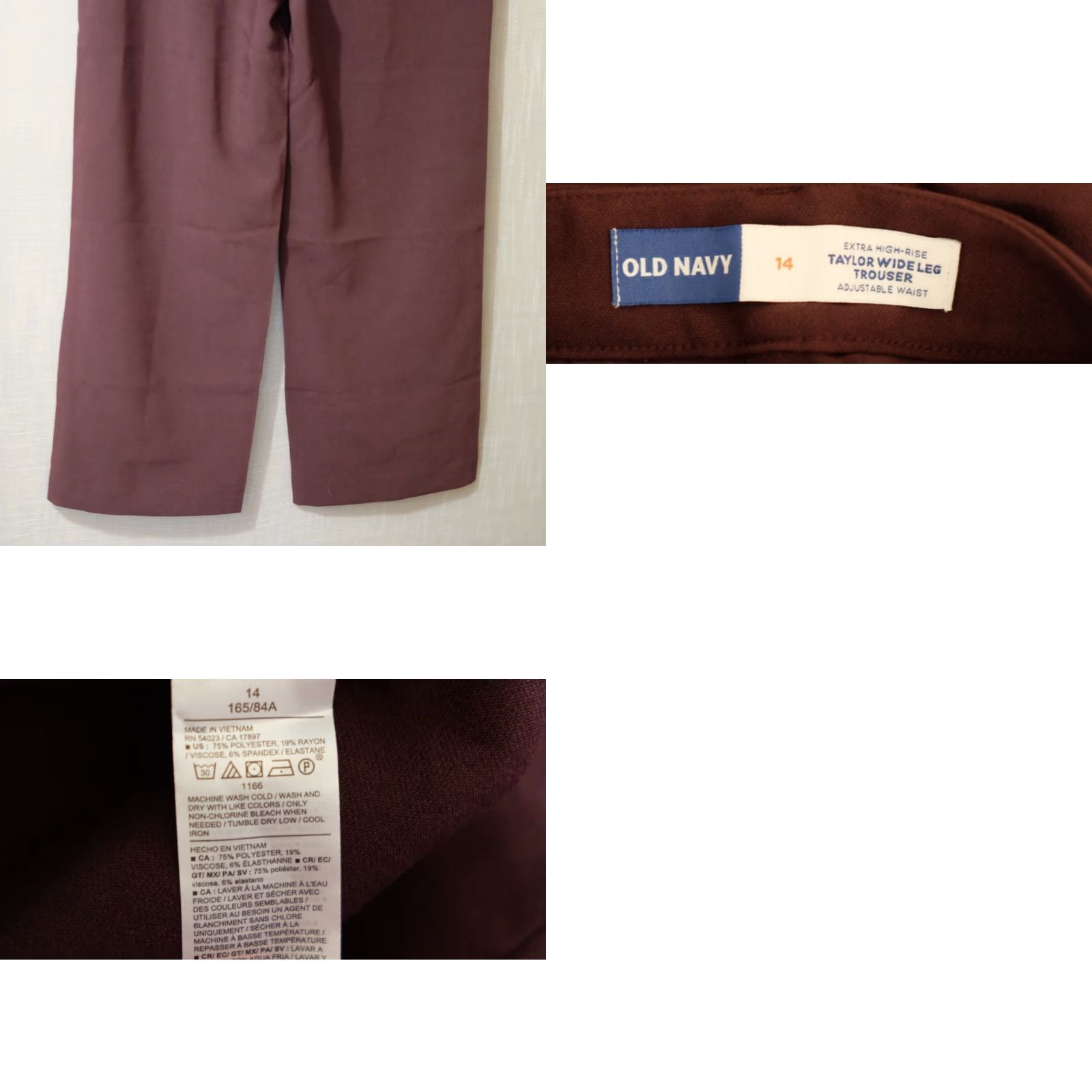 Old Navy VINTAGE Old Navy High-Rise Taylor Wide-Leg Trouser Pants Wine Womens 14 #H90-41 Size 36" / US 14 / IT 50 - 8 Thumbnail