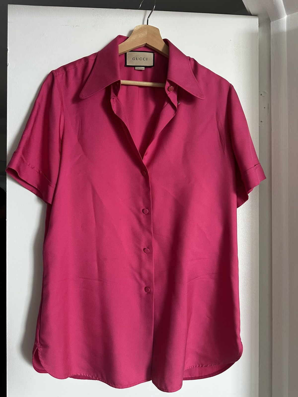Gucci Gucci Pink Silk Button-Up Shirt Short Sleeve Size US XS / EU 42 / 0 - 1 Thumbnail