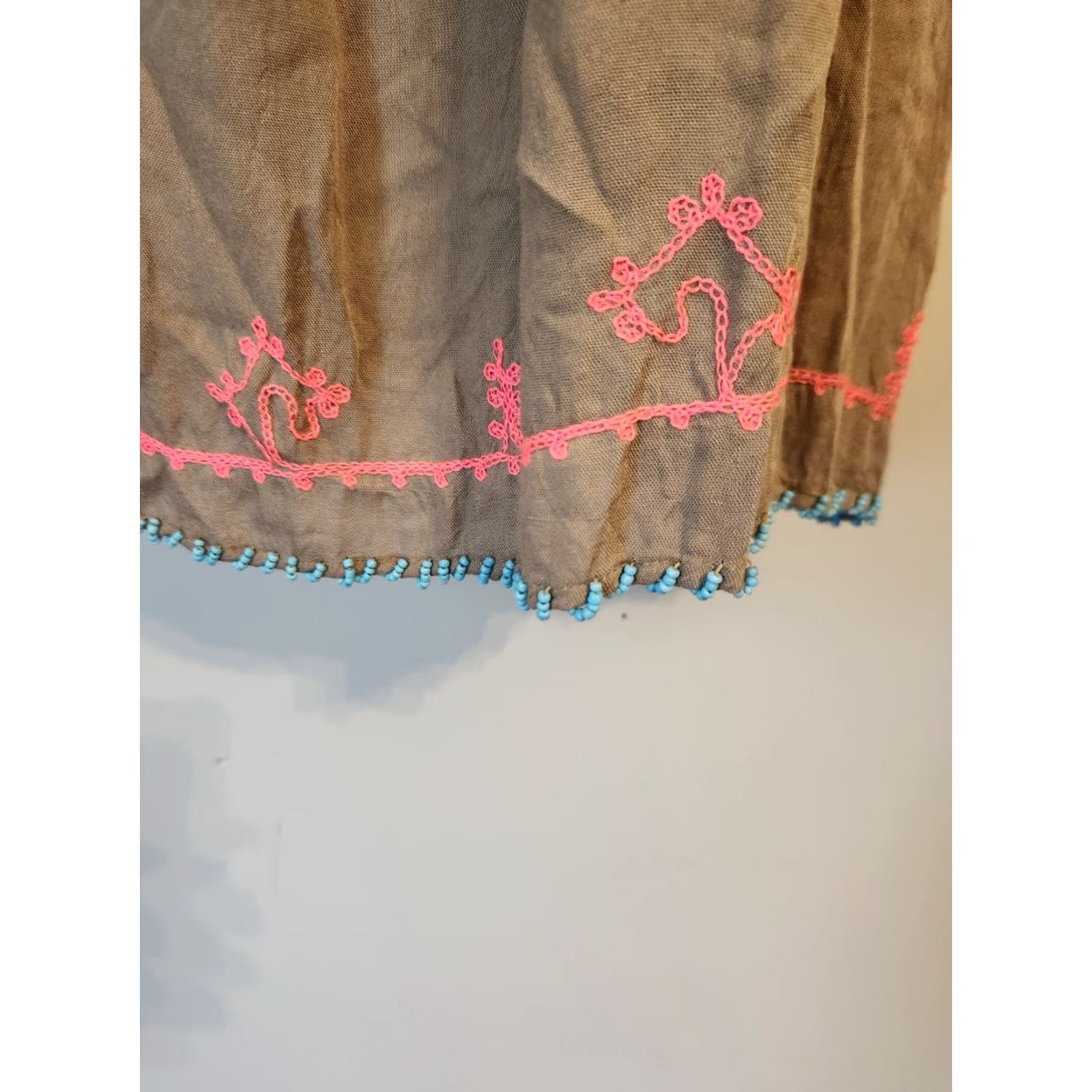 Bell Lagaci Cover Up Top Gray 3/4 Bell Sleeve Beaded Embroidered Round Neck Bohemian Hippie M Womens Size M / US 6-8 / IT 42-44 - 4 Thumbnail