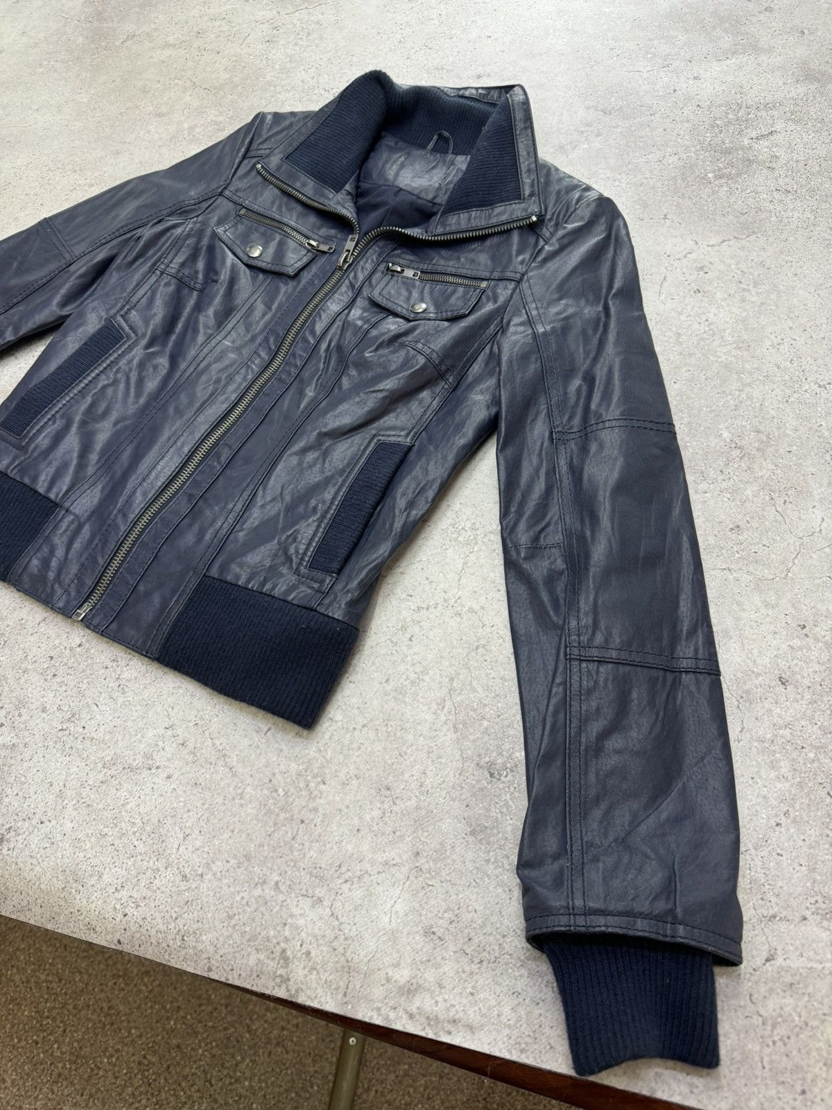Le Grande Bleu (L.G.B.) Vintage Stone Real Leather Jacket Size US M / EU 48-50 / 2 - 8 Thumbnail