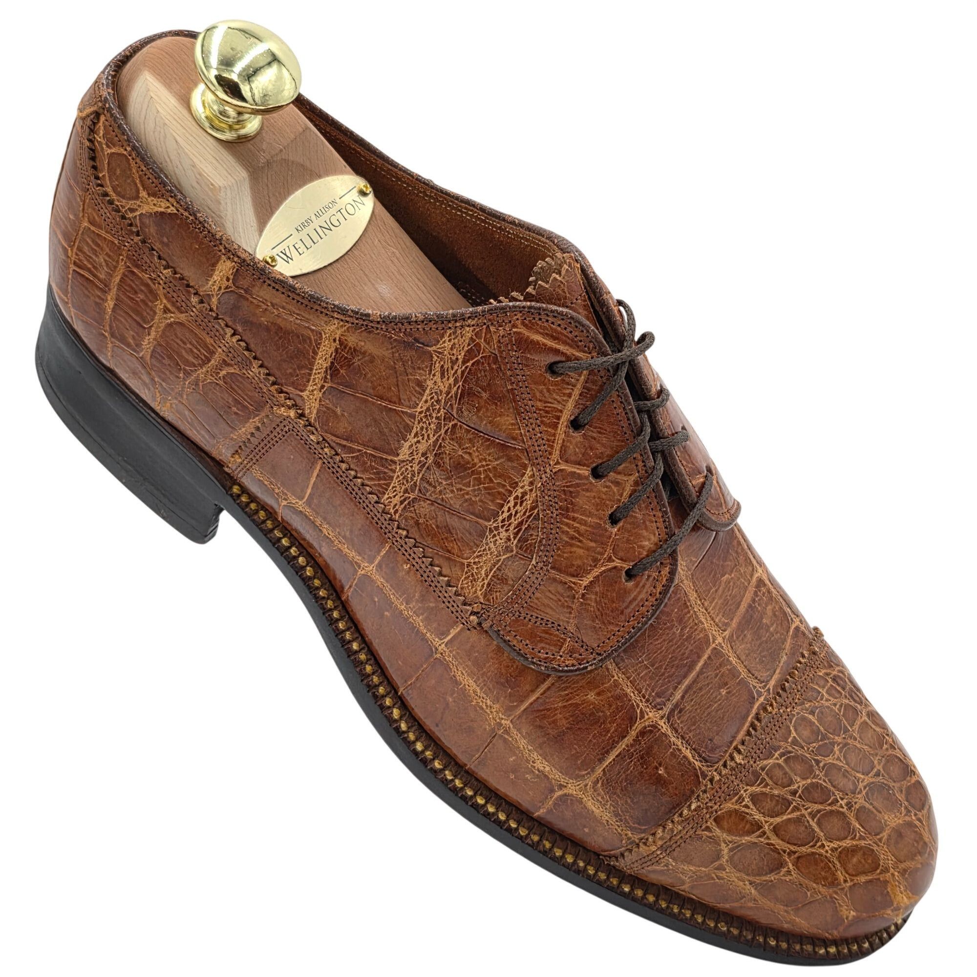 Vintage Bally Exotic Honey Crocodile Dress Shoes Men 8 Brown