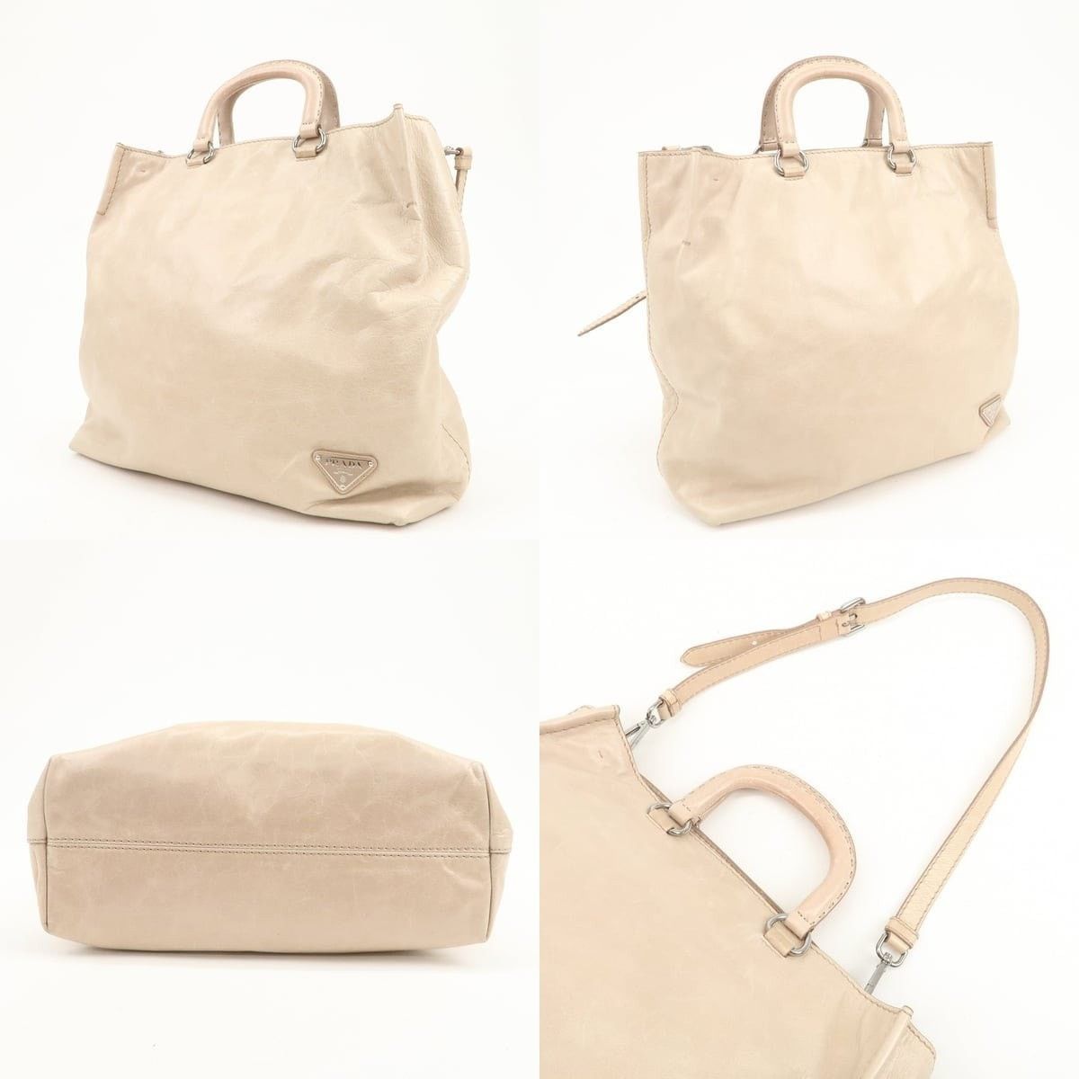 Prada Prada Triangle Logo Calfskin Shoulder Bag Beige Size ONE SIZE - 3 Thumbnail