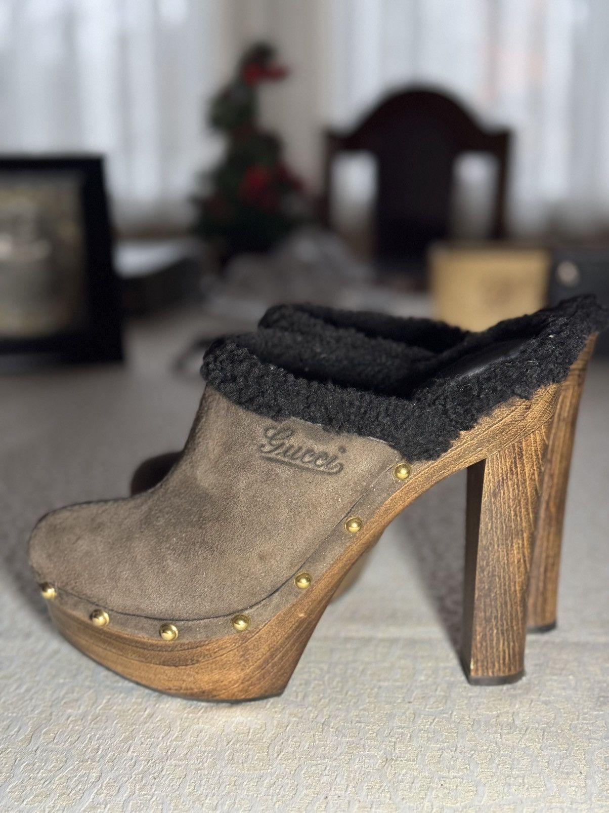 Gucci Gucci Suede Wooden Platform Mules – Made in Italy Size US 9.5 / IT 39.5 - 1 Thumbnail