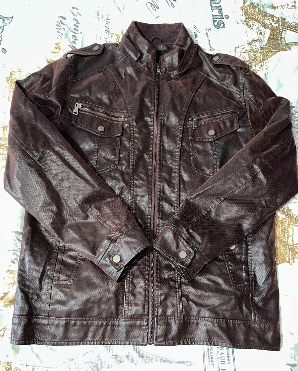 Other LAMASINI Men’s Burgundy Faux Leather Moto Jacket Warm Lined Size US XXL / EU 58 / 5 - 2 Thumbnail