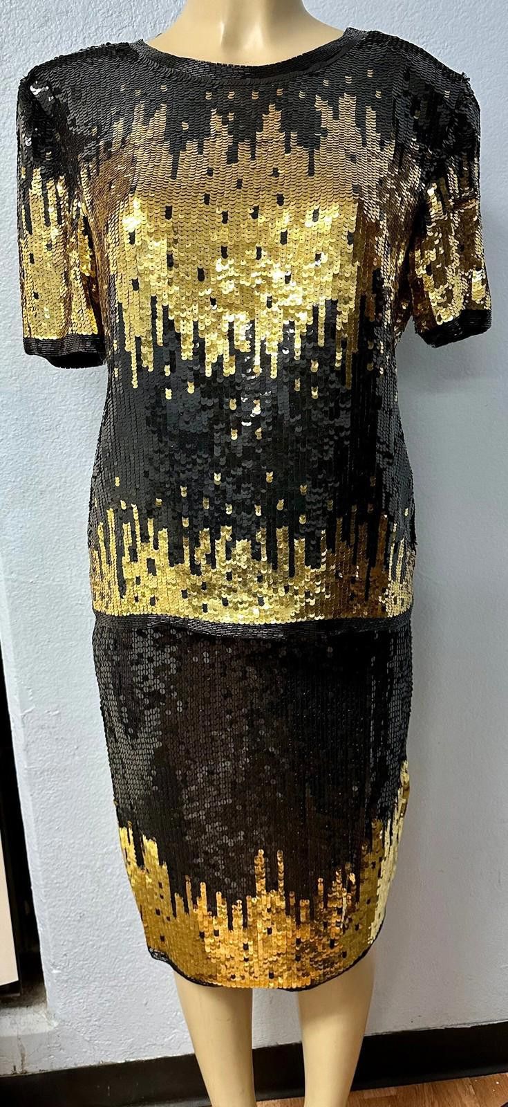 Designer 2pc Sequin Evening Formal Set Black/Gold size 8 only Size M / US 6-8 / IT 42-44 - 1 Thumbnail