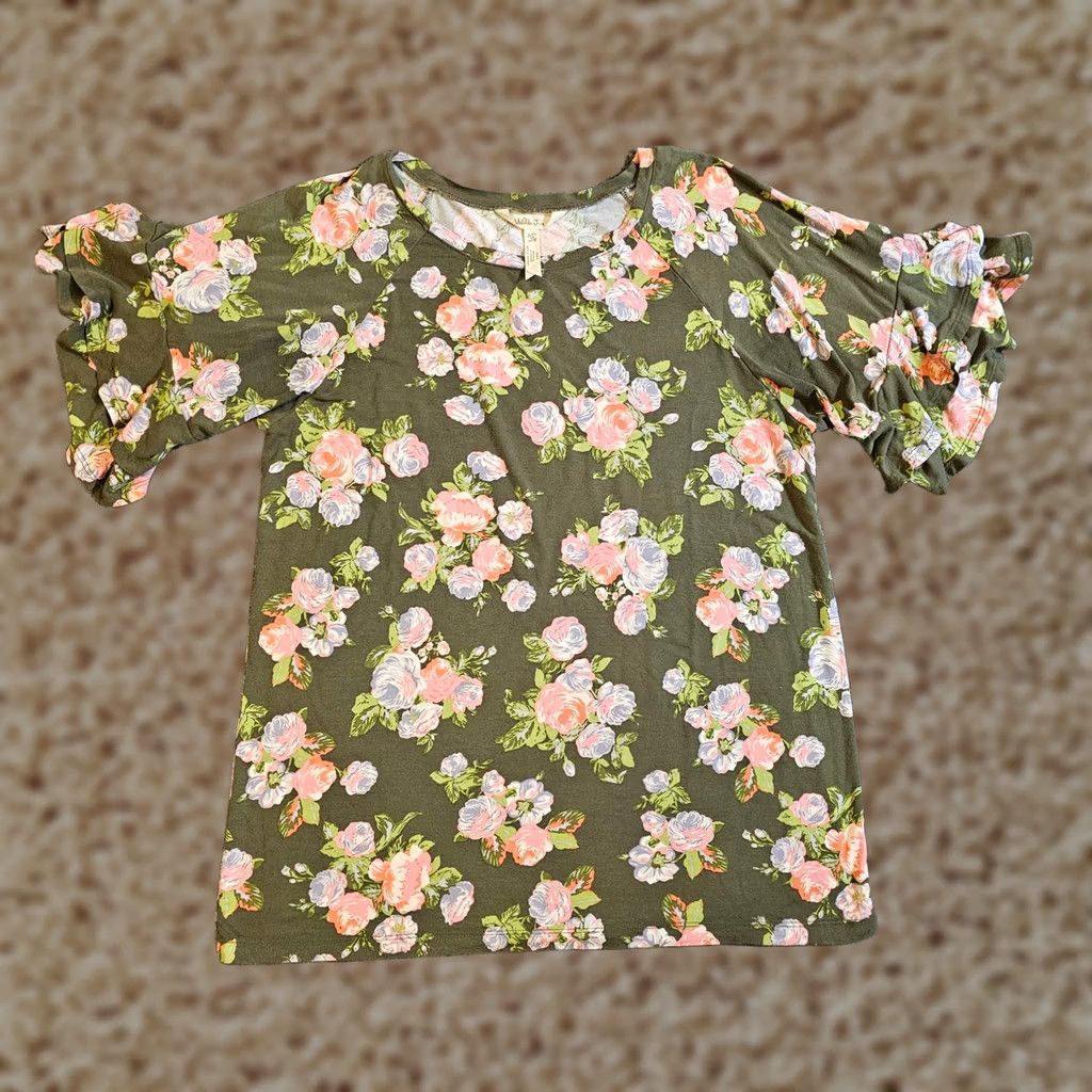 Vintage Matilda Jane Top Shirt Womens M Green Pink Button Short Sleeve Stretchy Blouse Casual Basic Pic Measurements Available Size M / US 6-8 / IT 42-44 - 1 Thumbnail