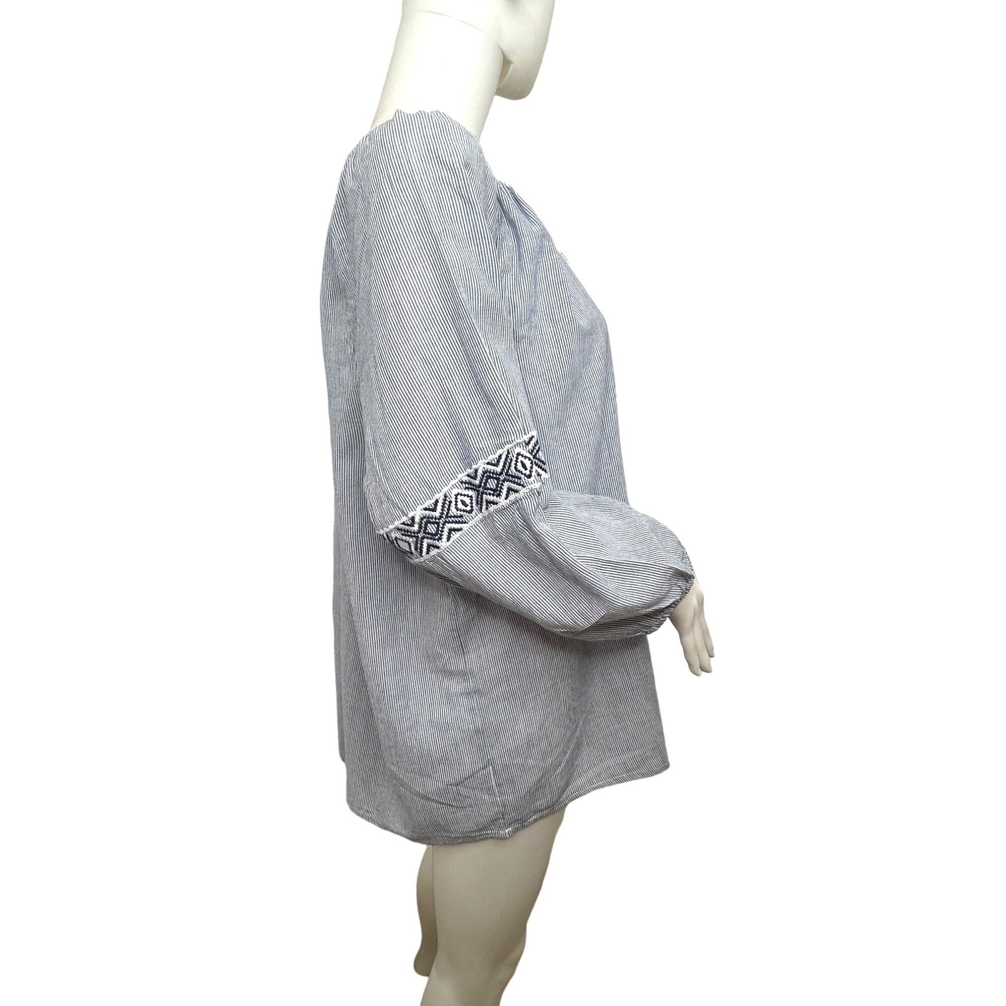 Other Westport Blouse 1X Blue White Peasant Boho Long Sleeve Embro Size XL / US 12-14 / IT 48-50 - 2 Thumbnail