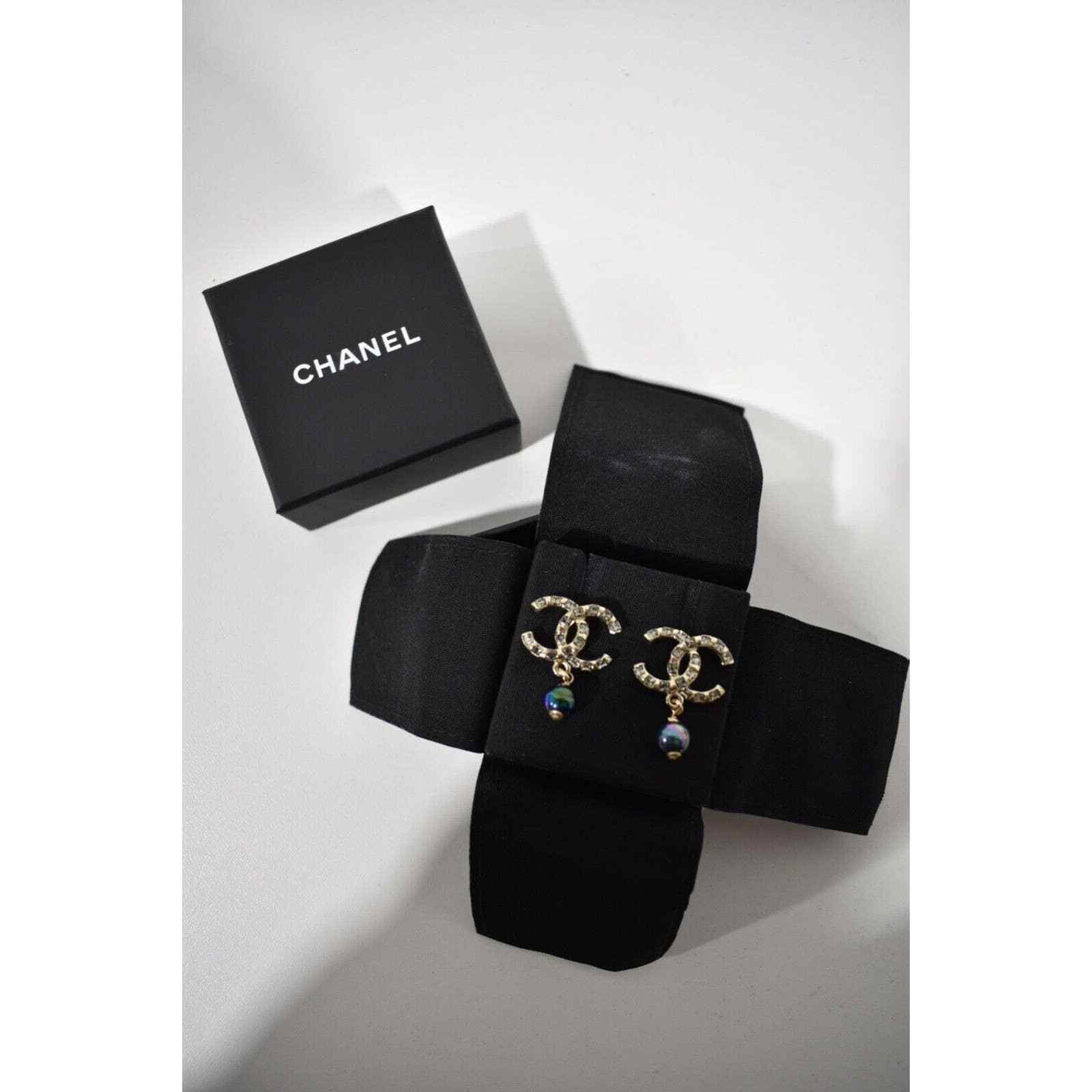 Chanel Chanel Gold Crystal Pearl Purple Statement Stud Earrings Size ONE SIZE - 2 Thumbnail