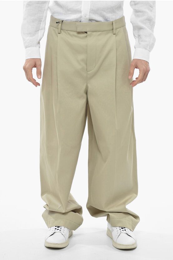 image of Bottega Veneta Twill Wide Leg Pants With Front Pleats in Beige, Men's (Size 34)
