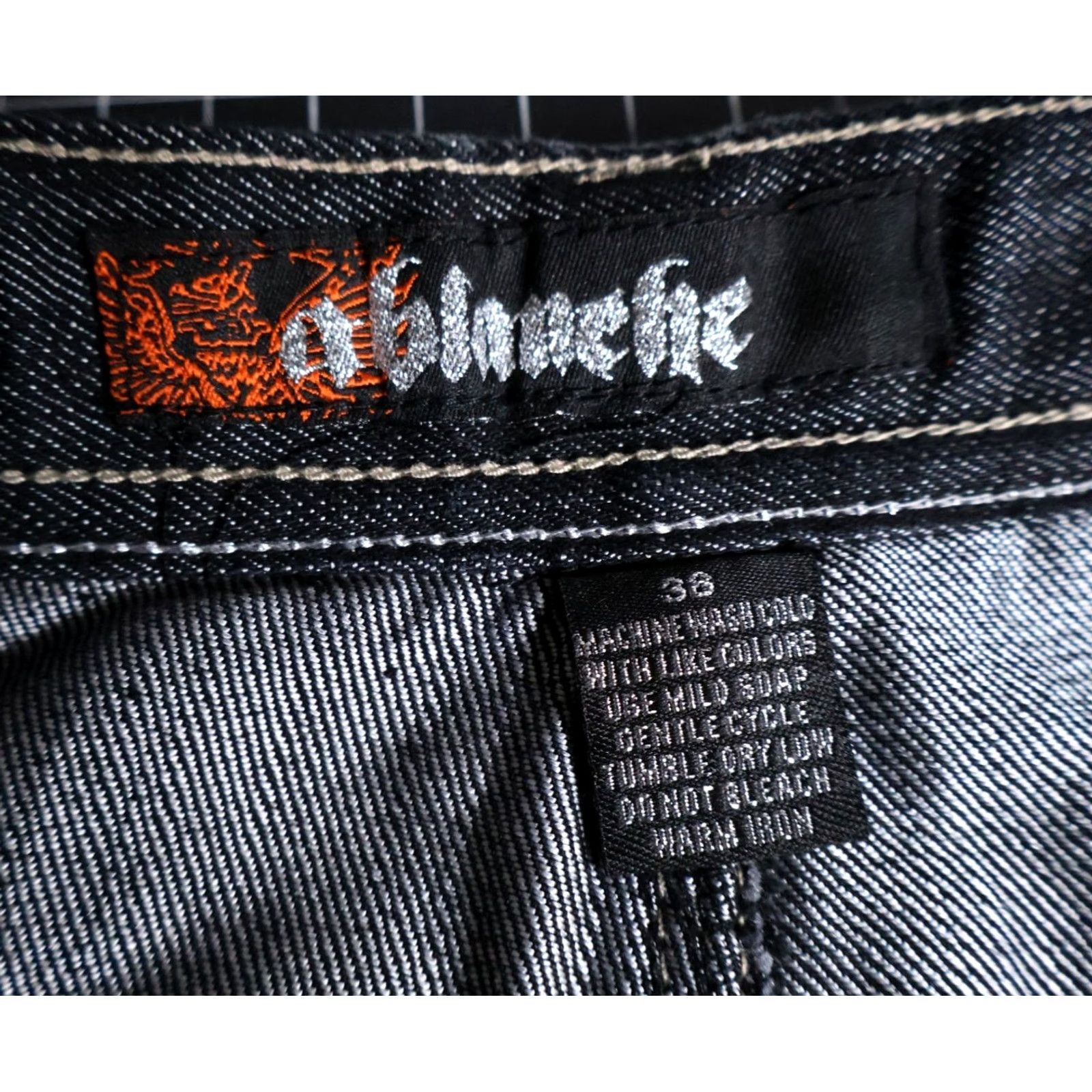 Vintage Ablance Vintage Wide Leg Jeans Men's 34 x 32 Black Denim Velvet Pockets Baggy VTG 90s Hip Hop Retro 5-Pocket Style Jeans Mens Size US 35 - 3 Thumbnail