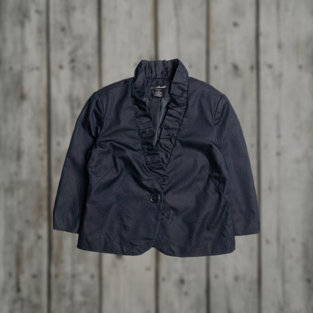 Willi Smith VINTAGE Willi Smith Dark Blue Blazer Small Women's Ruffle Trim Casual Blazer Dark Blue Cotton Polyester Spandex Willi Smith Small Womens Size S / US 4 / IT 40 - 1 Thumbnail