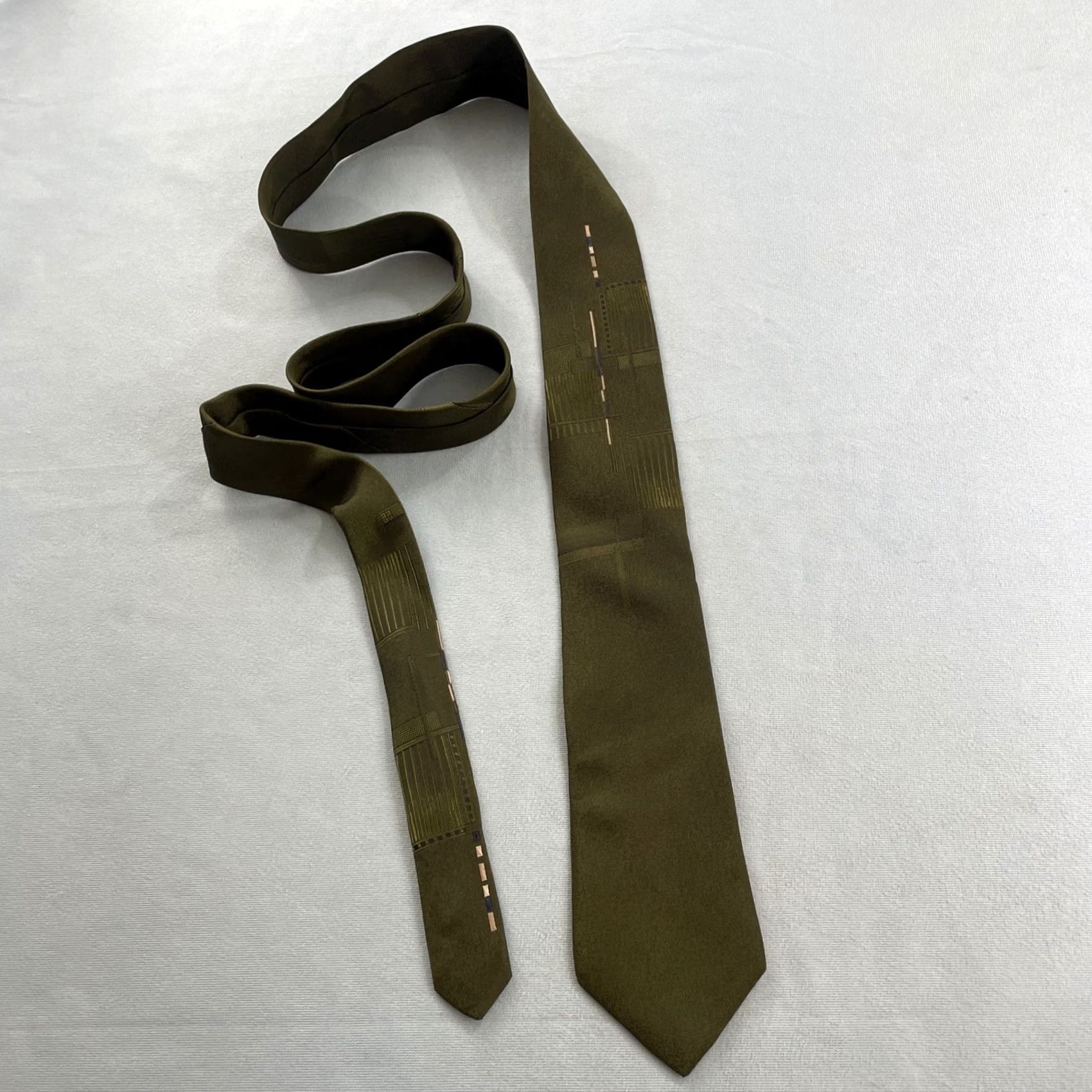 MCM vtg 60s Stringbeans Tie MCM Mod Art Deco Woven Geometric Green Blue Slim 3x59 Capsule Necktie Mens Vintage Designer Tie Size ONE SIZE - 2 Thumbnail