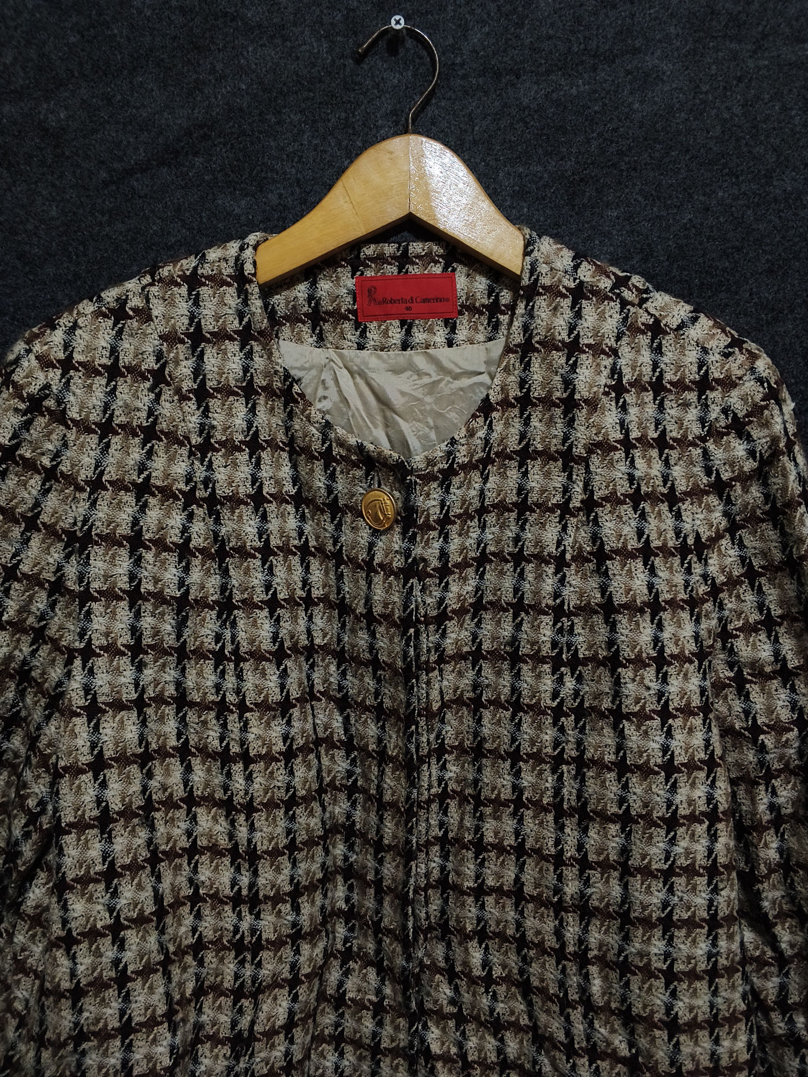 Roberta di Camerino Vintage Roberta di Camerino Houndstooth Tweed Blazer Size S / US 4 / IT 40 - 3 Thumbnail