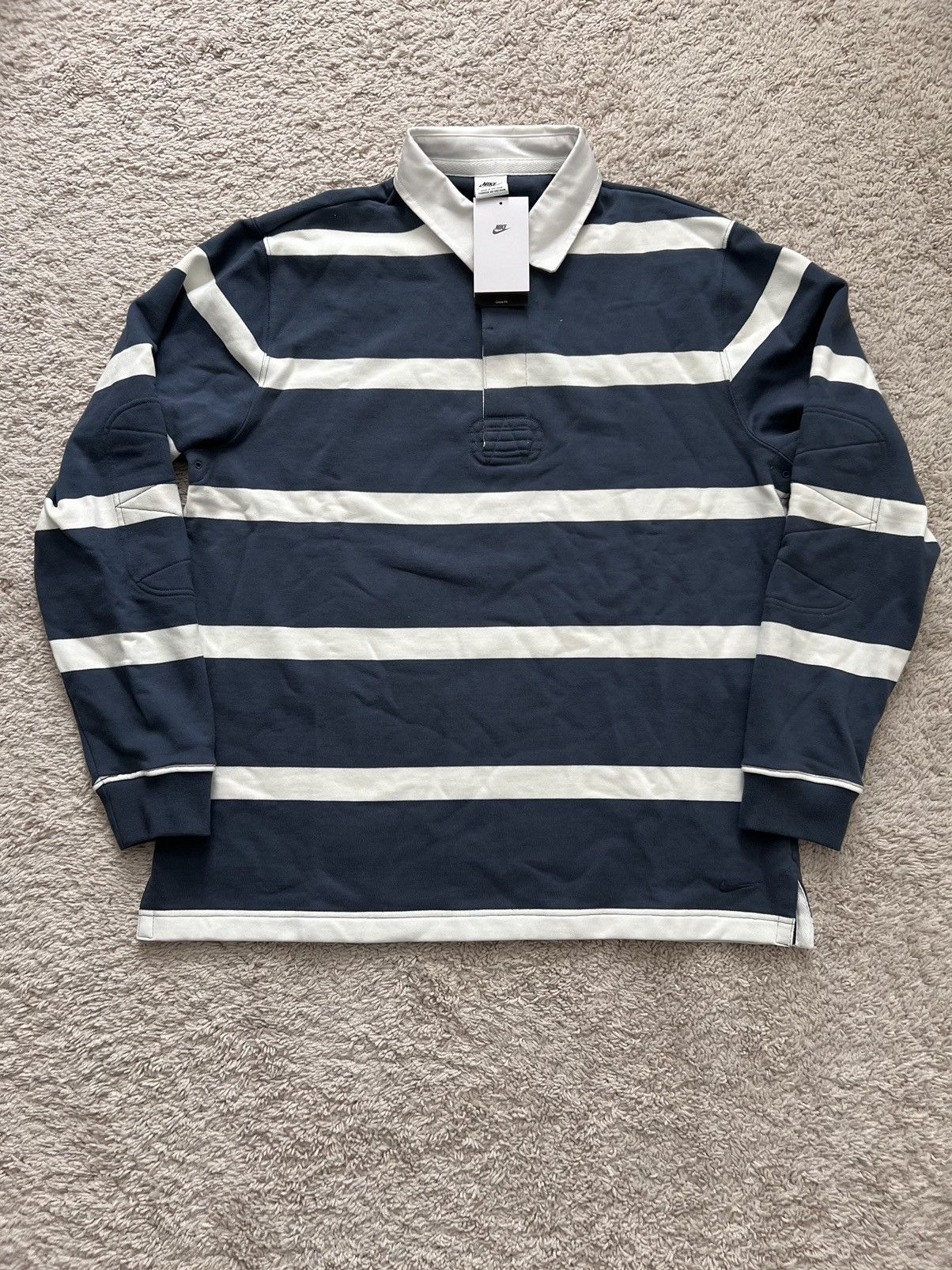 Nike Nike Life Striped Heavyweight Blue White Rugby Shirt Size US L / EU 52-54 / 3 - 9 Thumbnail