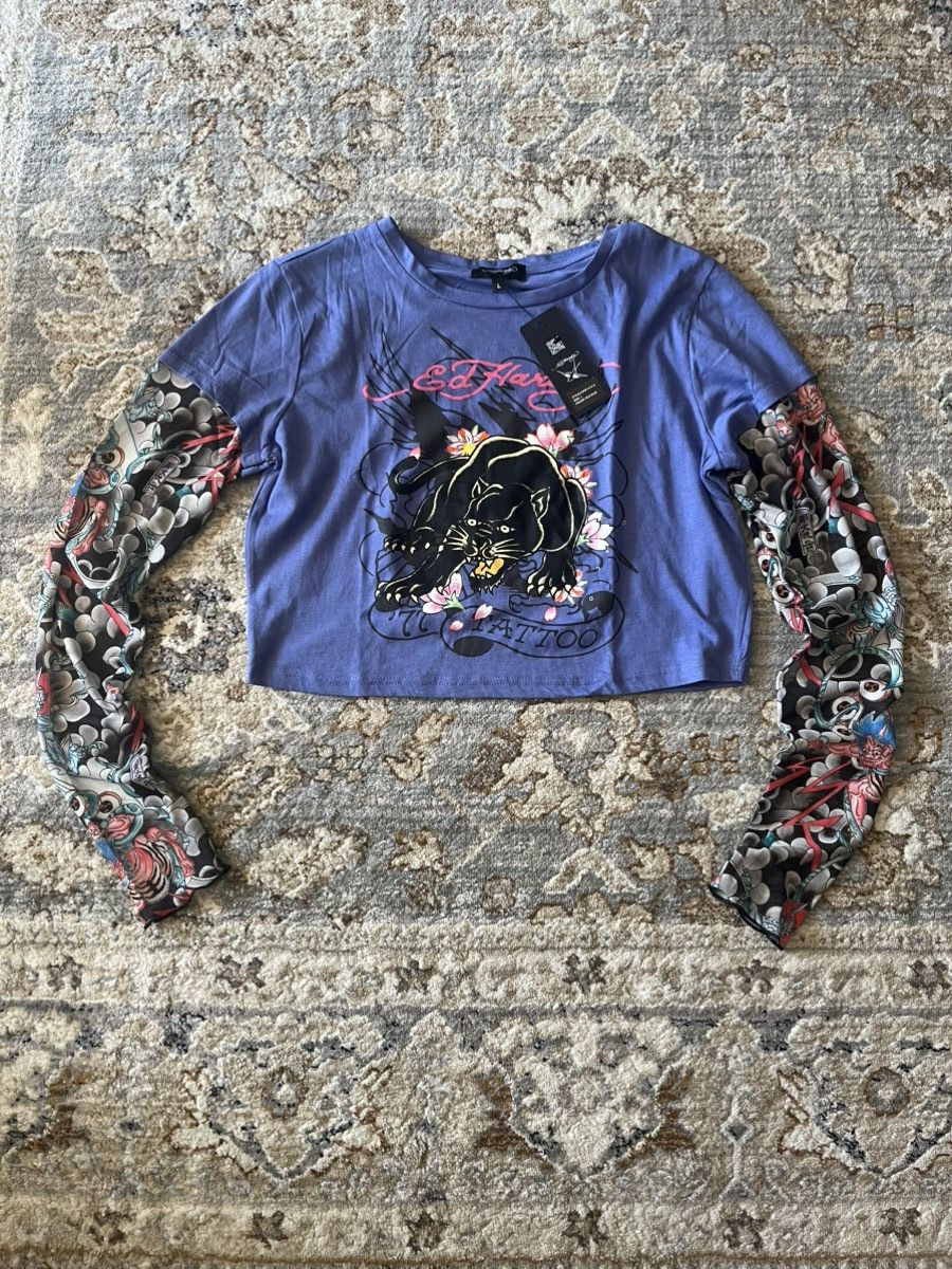 Ed Hardy ED HARDY Graphic Mesh Tattoo Arm CropTop Shirt L Size L / US 10 / IT 46 - 1 Thumbnail