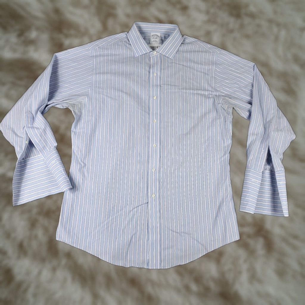Brooks Brothers Brooks Brothers Dress Shirt Mens 16.5 Blue Striped Long Sleeve Button-Down Regular Fit Size 42R - 1 Thumbnail