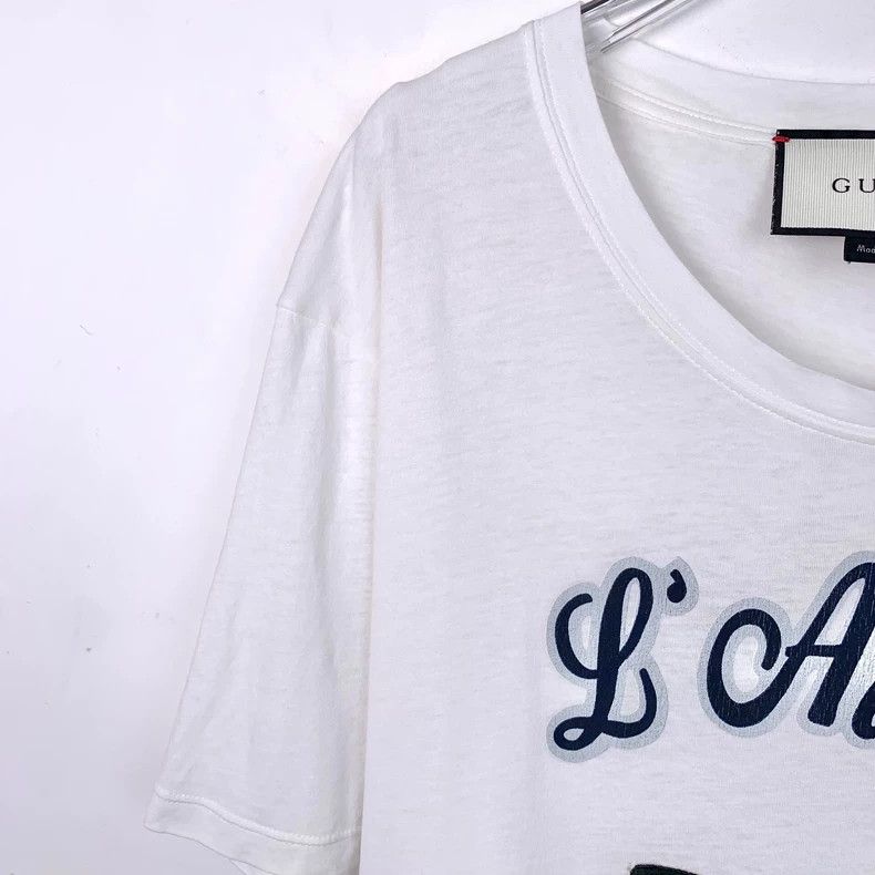 Gucci White letter butterfly print round-neck cotton short-