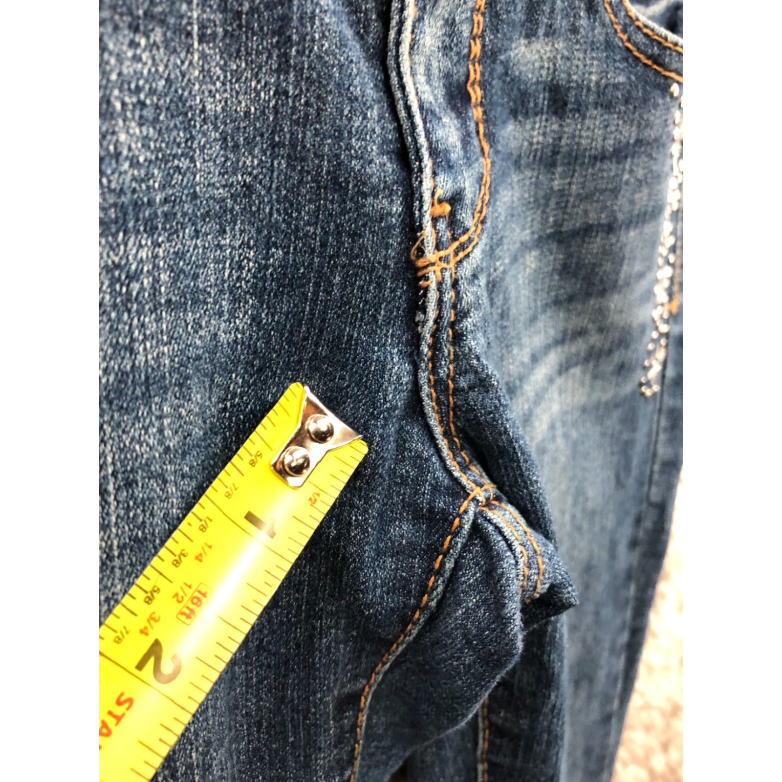 Vintage SO Jeans Skinny Size 5 Juniors Medium Wash Blue Low Rise Rhinestone Jeans Womens Clothing Size 27" / US 4 / IT 40 - 6 Thumbnail