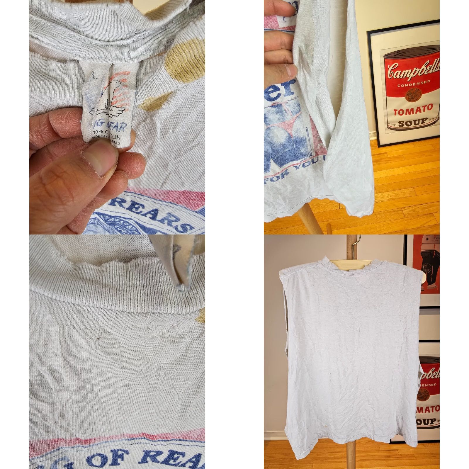 Vintage VINTAGE 90' BUTWISER TRASHED WORN DISTRESSED SUN FADED T-SHIRT SZ LARGE Shirt Mens 90s 23 inch back 21 inch chest Cotton Camouflage White Size US L / EU 52-54 / 3 - 8 Thumbnail