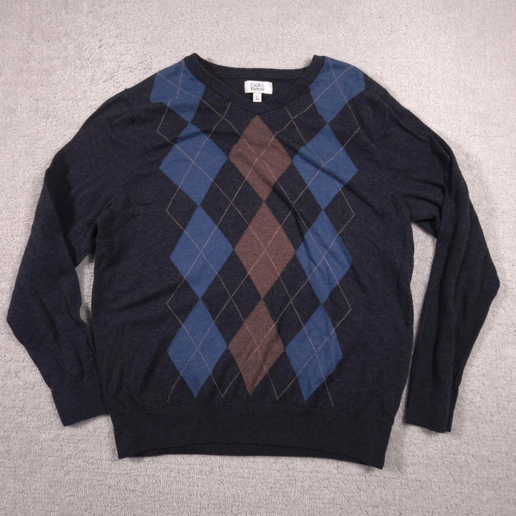 Croft & Barrow Croft & Barrow Sweater Mens Large Gray Argyle Crewneck Knit Pullover Classic Size US L / EU 52-54 / 3 - 2 Thumbnail