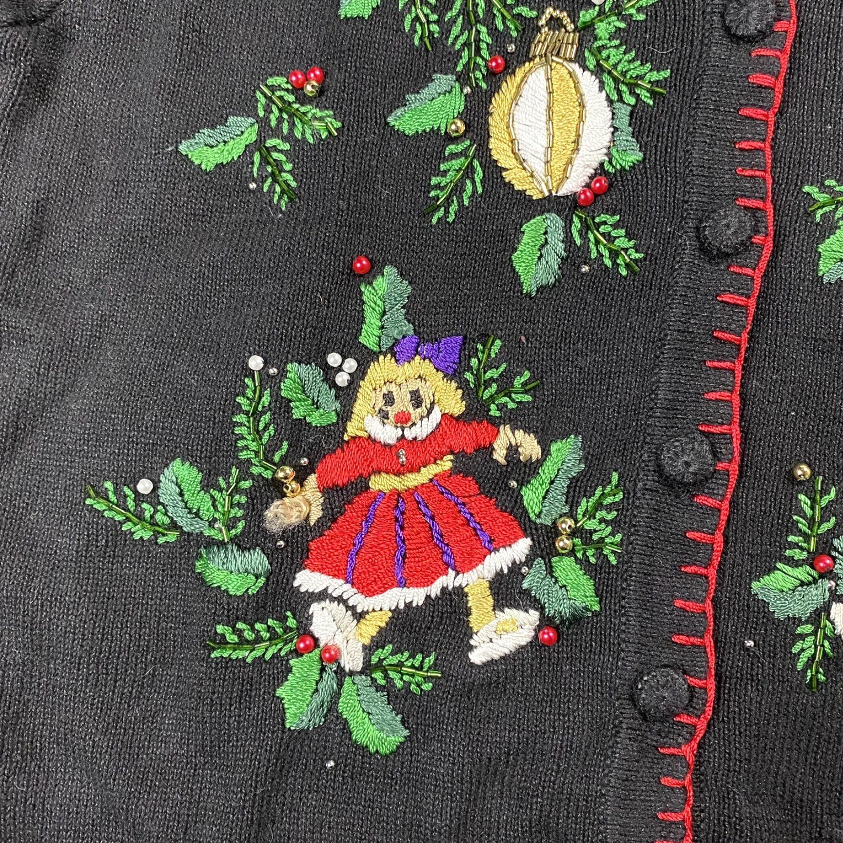 Vintage VINTAGE BP DESIGN BLACK KNIT CARDIGAN SWEATER EMBROIDERED HOLLY MEDIUM WOMENS Size M / US 6-8 / IT 42-44 - 5 Thumbnail