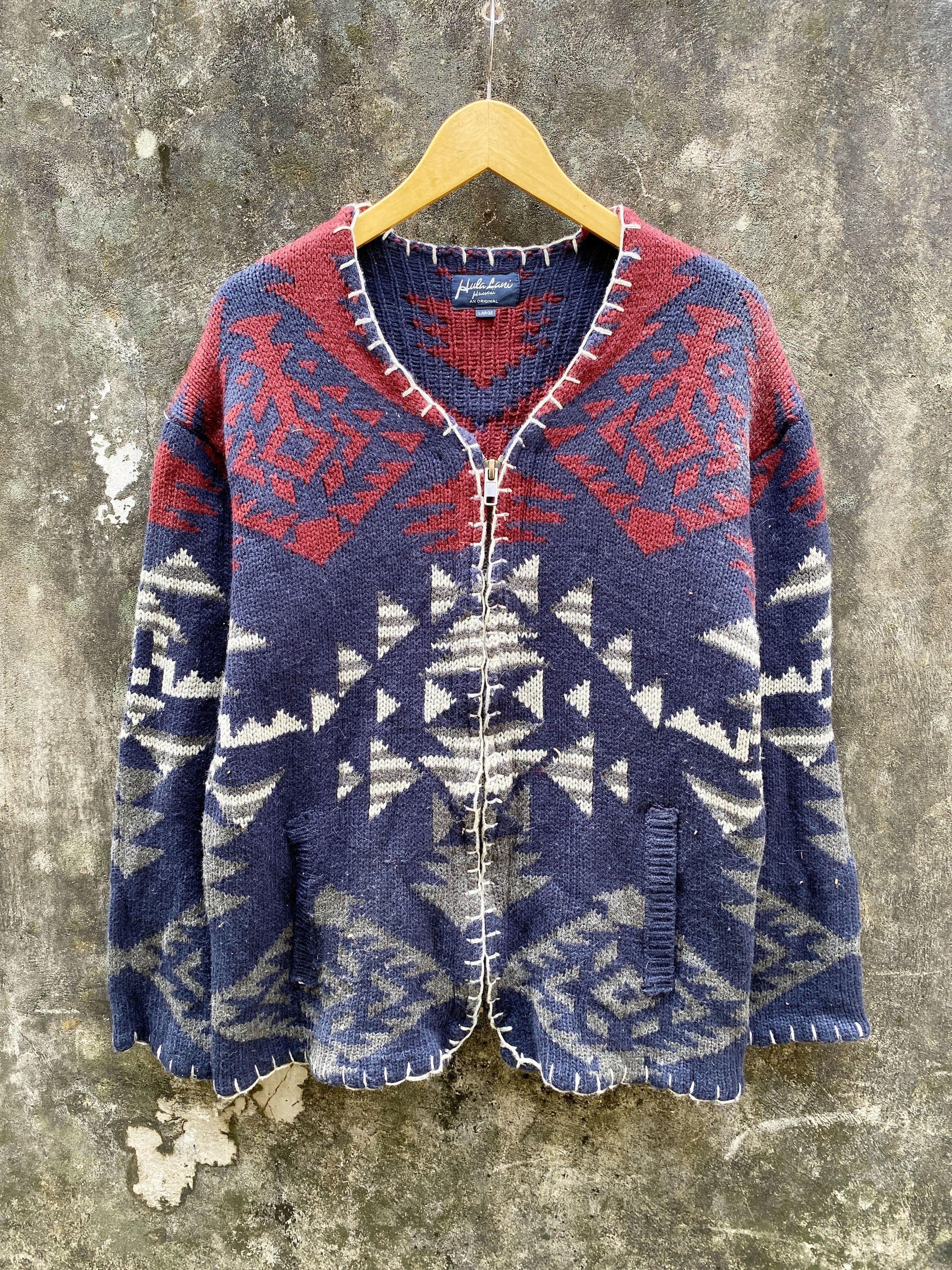 Polo Ralph Lauren × Vintage Vintage Hula Lani Aztec Zipper Sweater Size US L / EU 52-54 / 3 - 1 Thumbnail