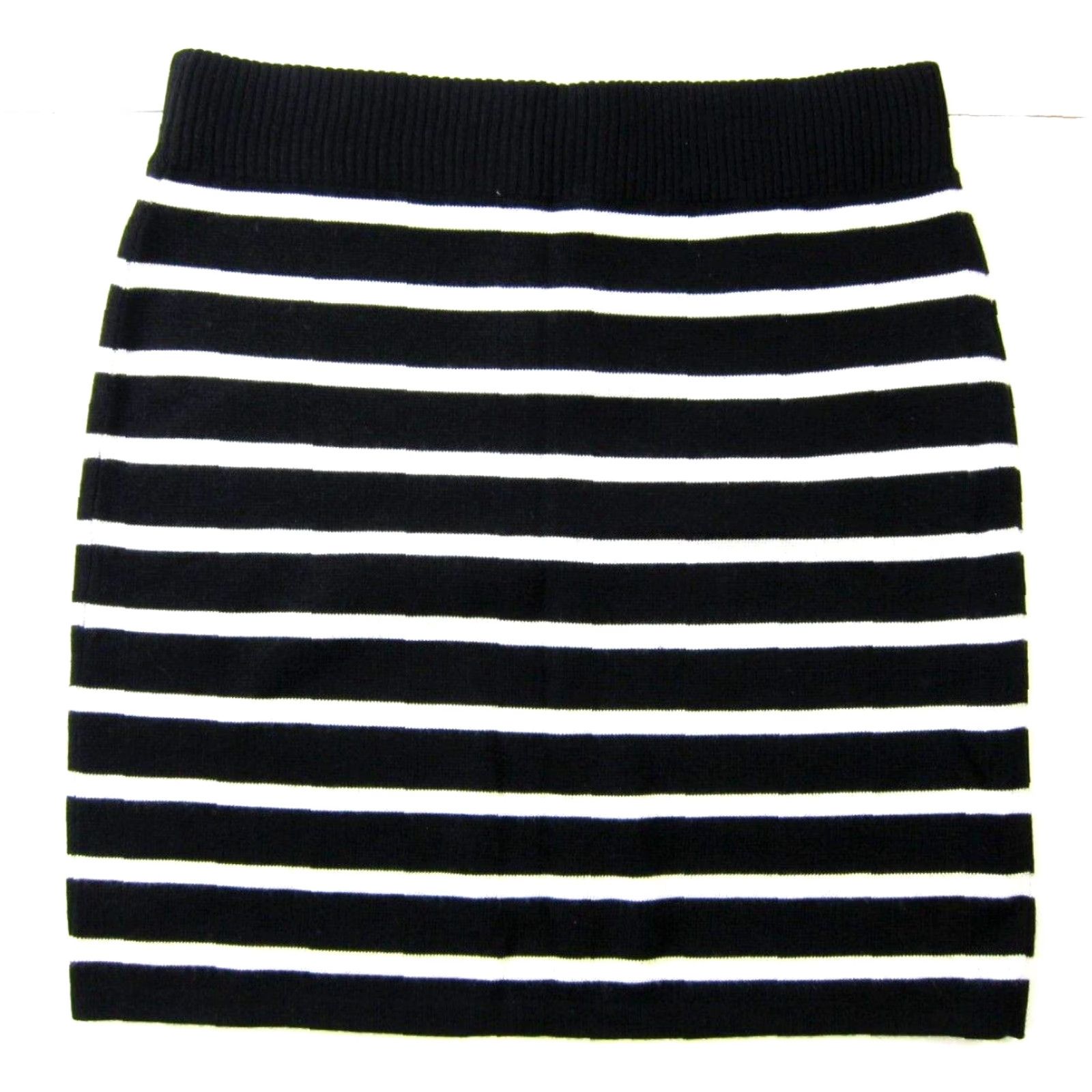 Loft NWT LOFT Ann Taylor Knit Black White Stripe Pencil Skirt Large - Wool Acrylic 34" Waist 21" Length Short 42" Hip Women's Regular Mockup Size L / US 10 / IT 46 - 2 Thumbnail