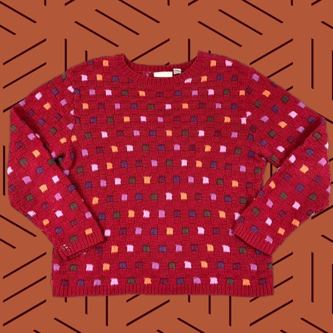 Nordstrom VINTAGE Nordstrom Sweater Mens M Red Patchwork Square Knit Jumper 90s Size US M / EU 48-50 / 2 - 1 Thumbnail