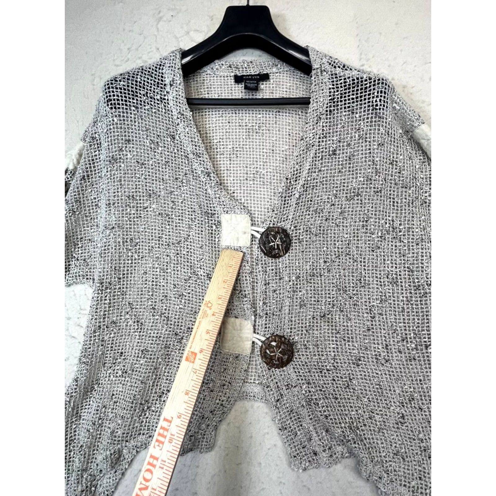 Vintage Kaktus Open Knit Cropped Cardigan Coconut Buttons Lagenlook Boho Y2K 90s Retro L Size L / US 10 / IT 46 - 5 Thumbnail
