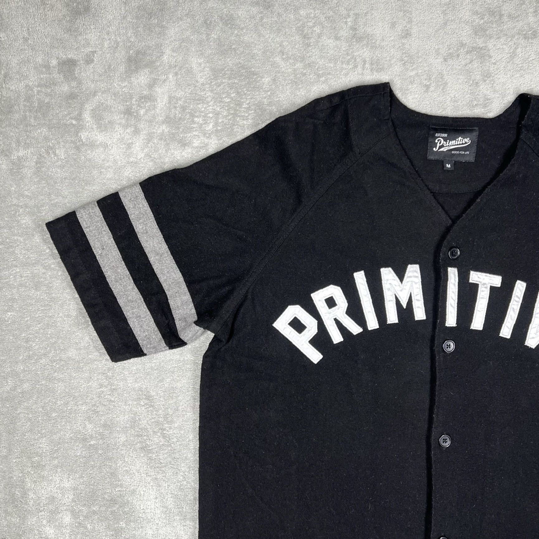 Primitive Primitive Apparel Baseball Jersey Men Medium Black Gray Striped Short Sleeve Crew Neck Button Closure Logo Size US M / EU 48-50 / 2 - 2 Thumbnail
