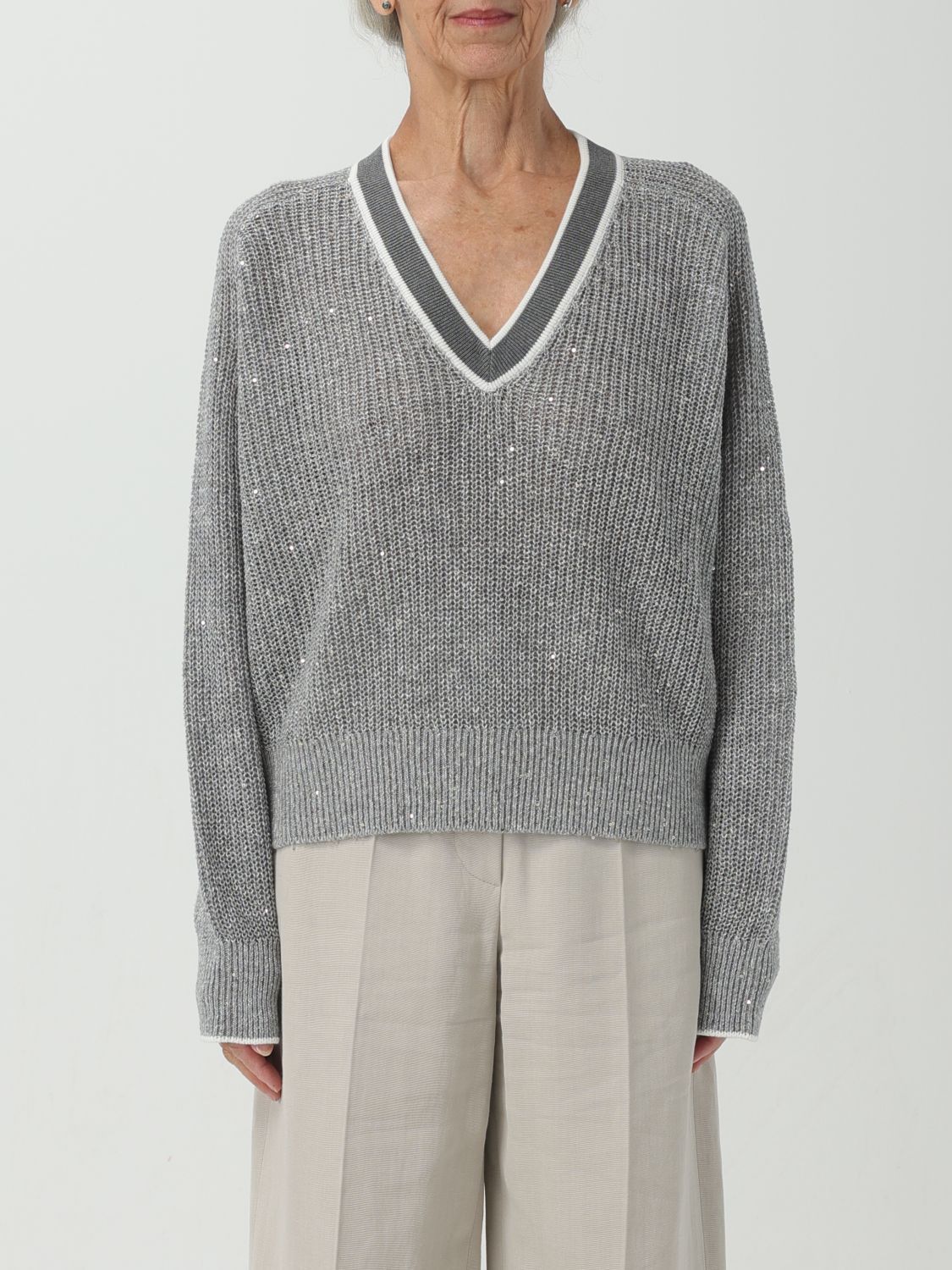 image of Brunello Cucinelli Sweater Woman Grey, Women's (Size Large)