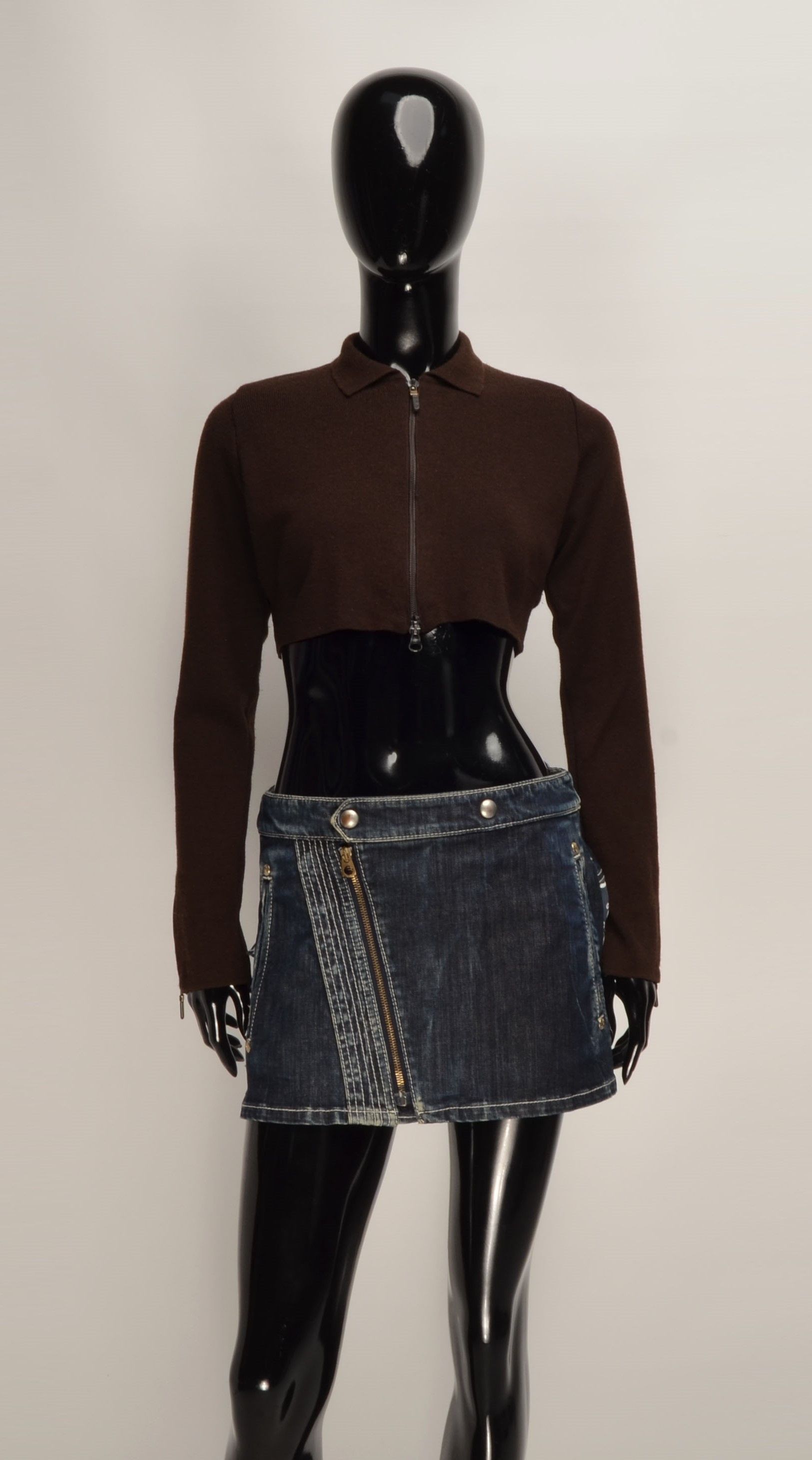 Designer × Sarah Pacini × Vintage Vintage Sarah Pacini Y2K Cropped Wool Blend Zip Jumper Size S / US 4 / IT 40 - 1 Thumbnail