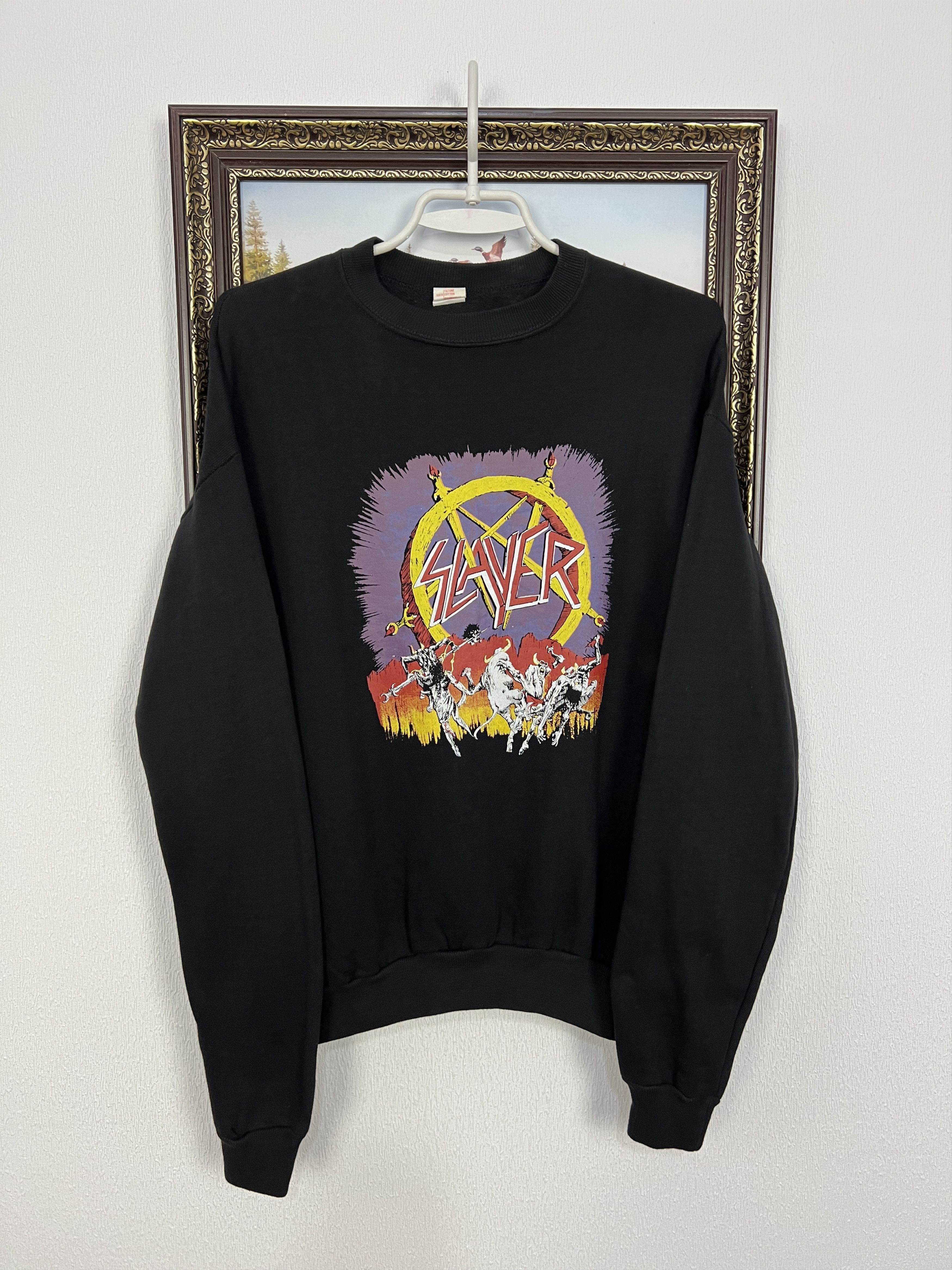 Vintage Slayer Over Print Band Black Sweatshirt Rare Big Logo Hype Size US XS / EU 42 / 0 - 1 Thumbnail
