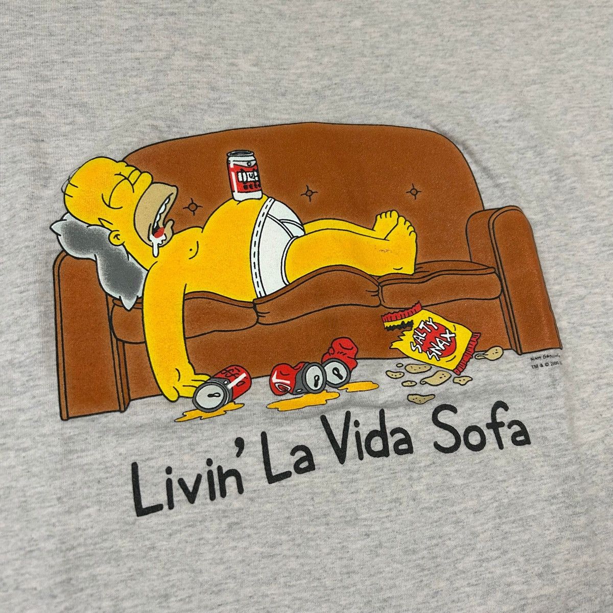 Fruit Of The Loom 2000 Homer Simpson “Livin La Vida Sofa” Y2K Graphic T Shirt Size US XL / EU 56 / 4 - 2 Thumbnail
