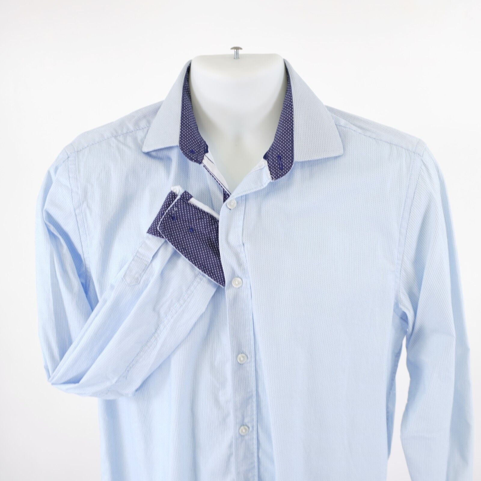 Designer Construct Stretch Slim Fit 15.5 34-35 Blue Check Flip Cuff C Size US M / EU 48-50 / 2 - 1 Thumbnail