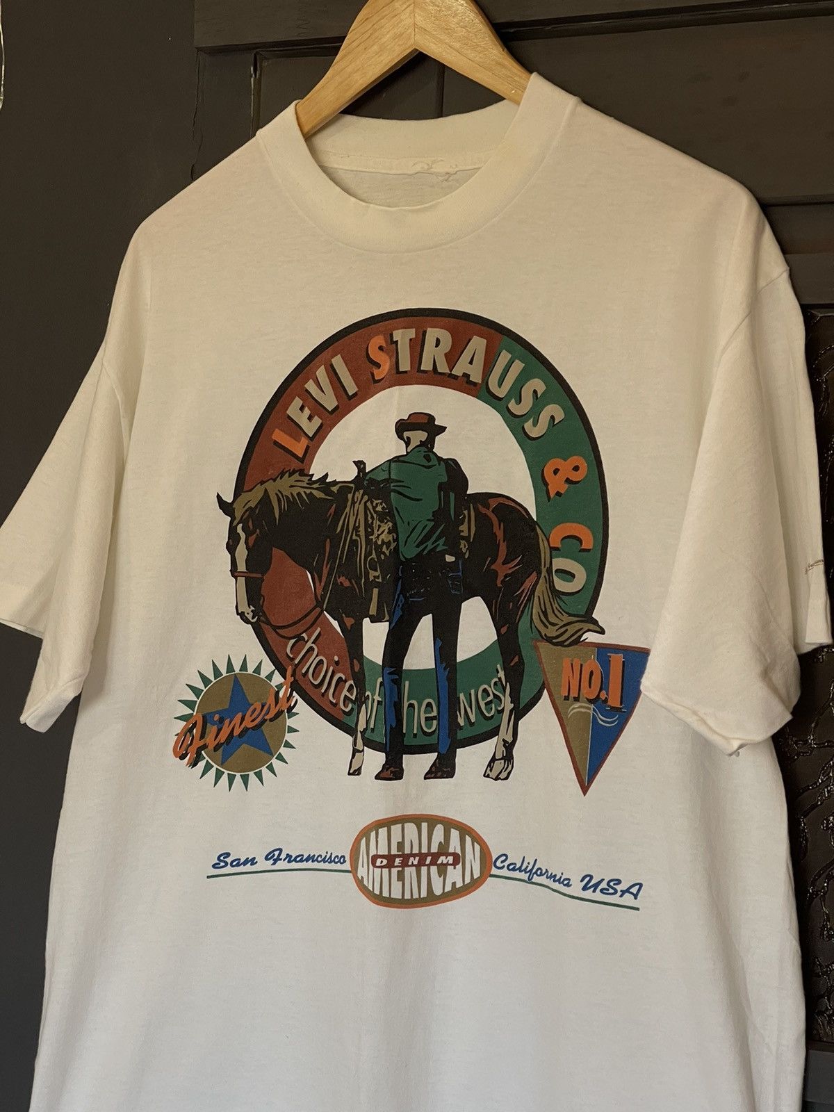 Cowboy Equipment 80’s Levis Vintage Cowboy Horse Western t-shirt tee white Size US L / EU 52-54 / 3 - 8 Thumbnail