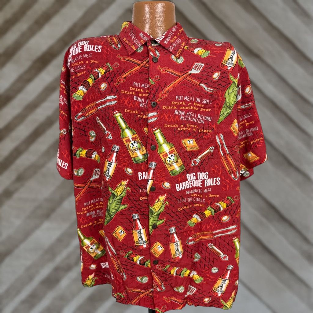 Big Dogs VINTAGE Big Dogs Shirt Men L Red Rayon 90s Funny Hawaiian BBQ Grill Beer Dad Dog Button-Up Short Sleeve Mens Large Size US L / EU 52-54 / 3 - 1 Thumbnail